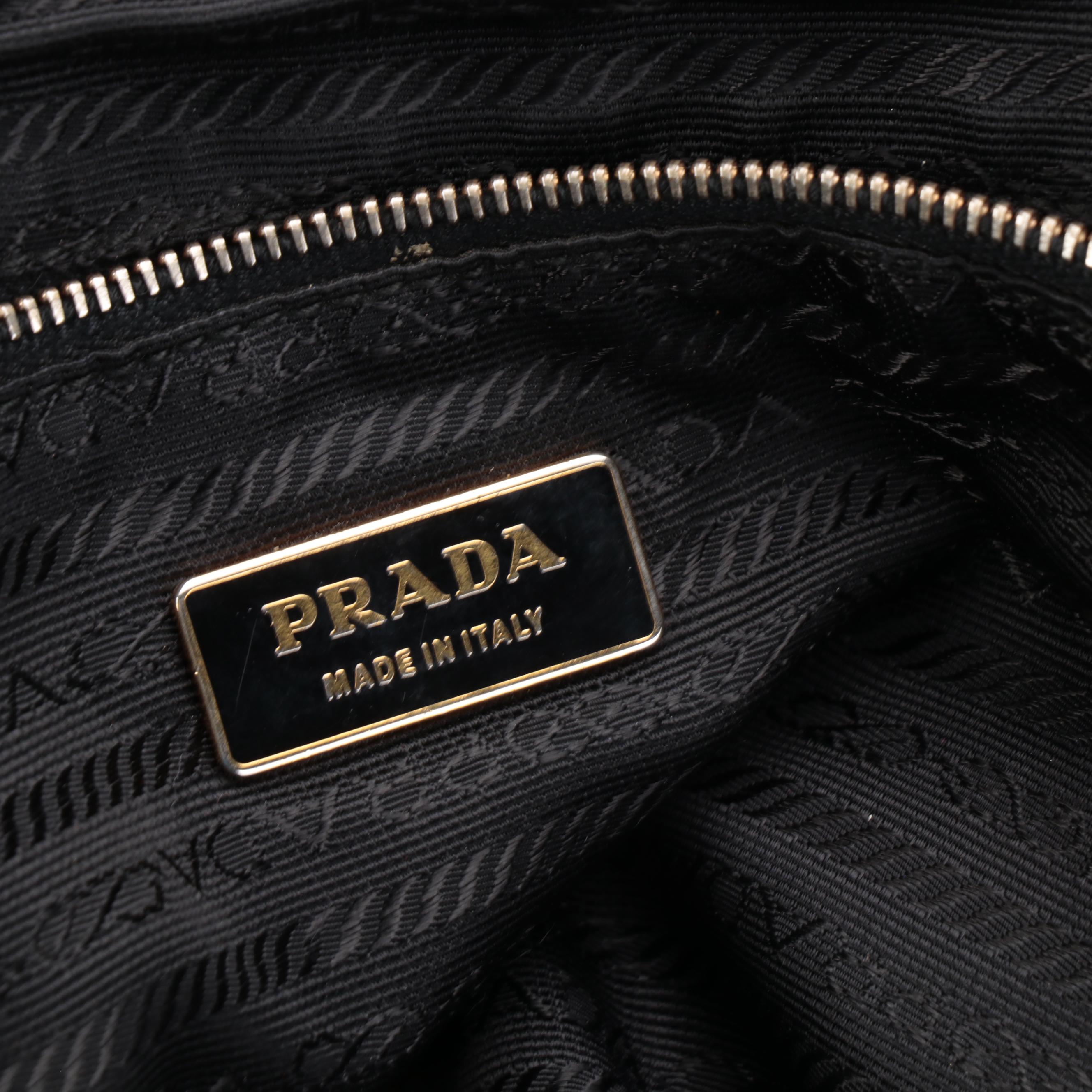 Prada Shoulder Bag in Black Tessuto Nylon with Web Straps and Leather Trim