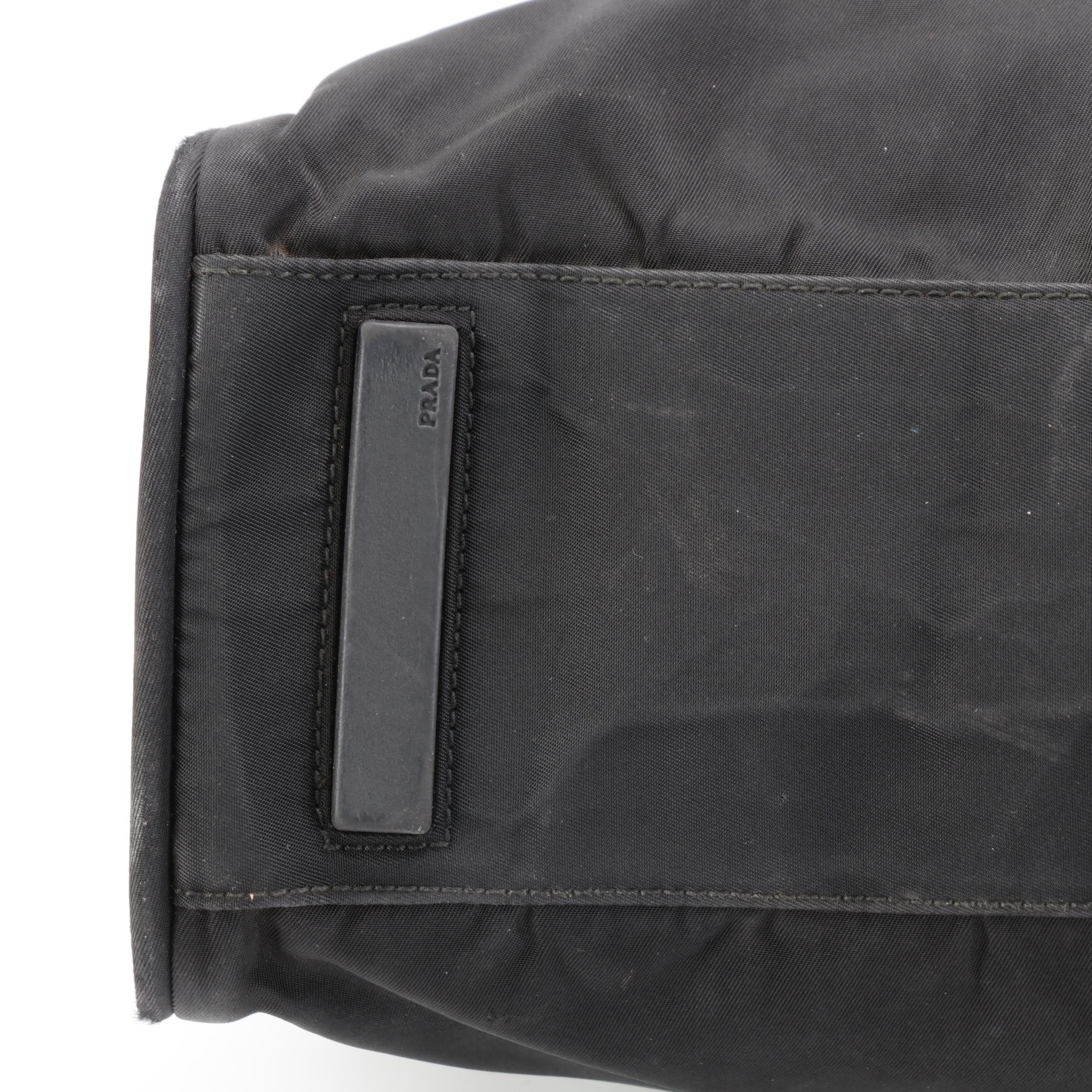 Prada Shoulder Bag in Black Tessuto Nylon with Web Straps and Leather Trim