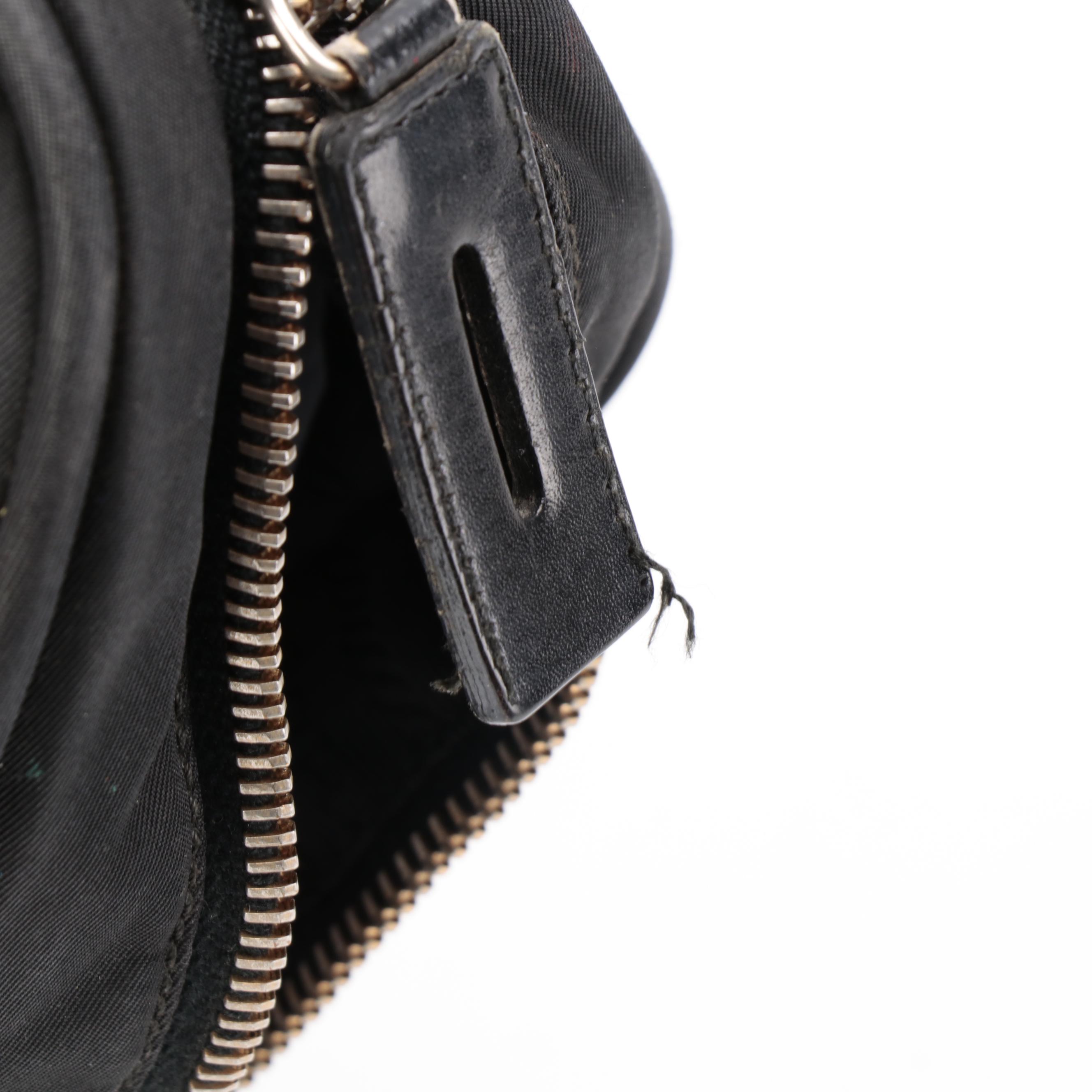 Prada Shoulder Bag in Black Tessuto Nylon with Web Straps and Leather Trim