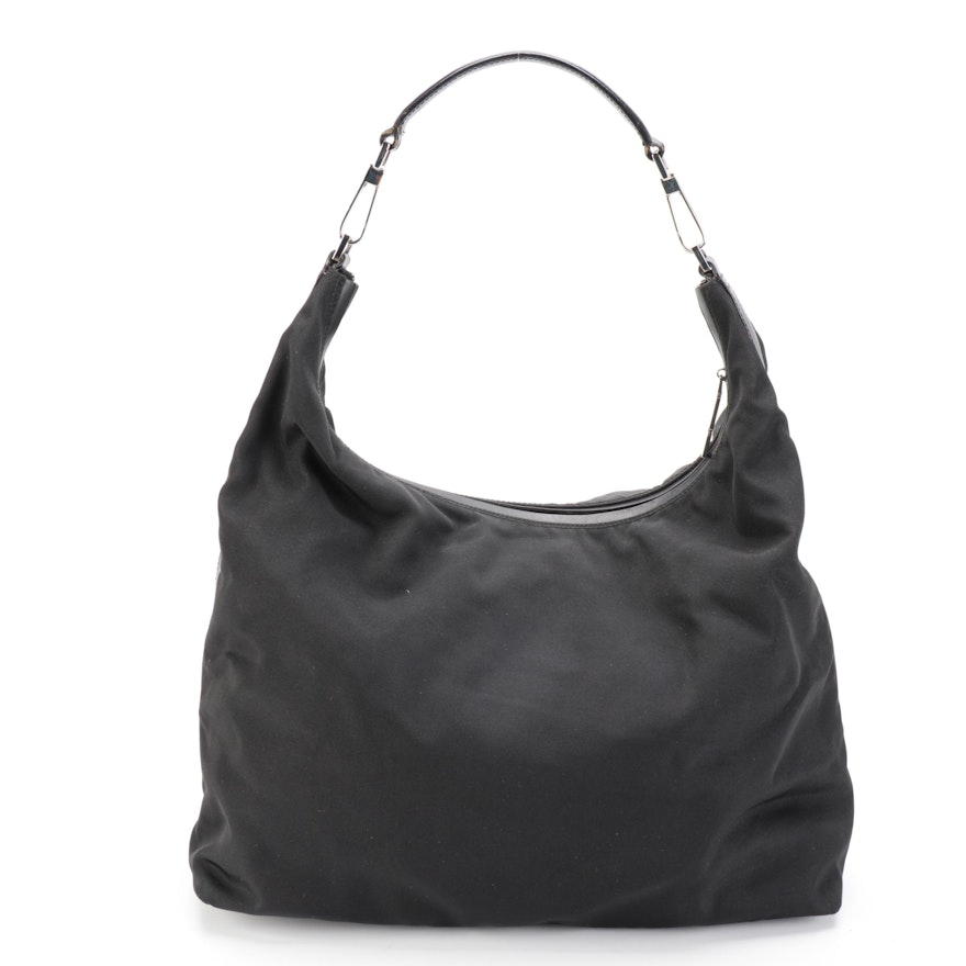 Gucci Hobo Bag in Black Nylon Canvas with Leather Trim