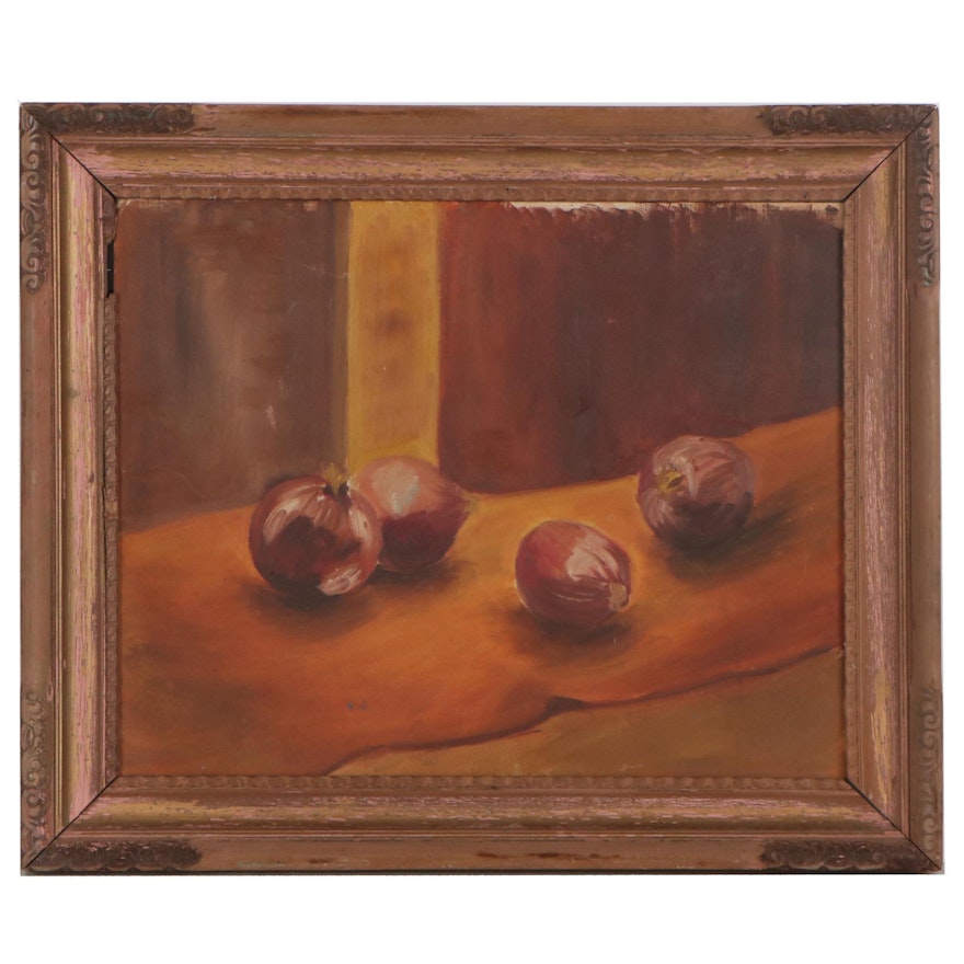 Still Life Oil Painting of Onions, 1961