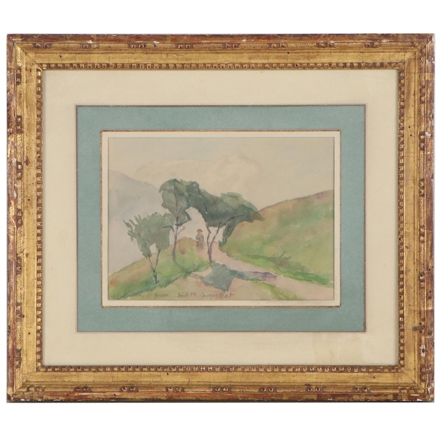 Jacques Émile Blot Landscape Watercolor Painting, Early 20th Century