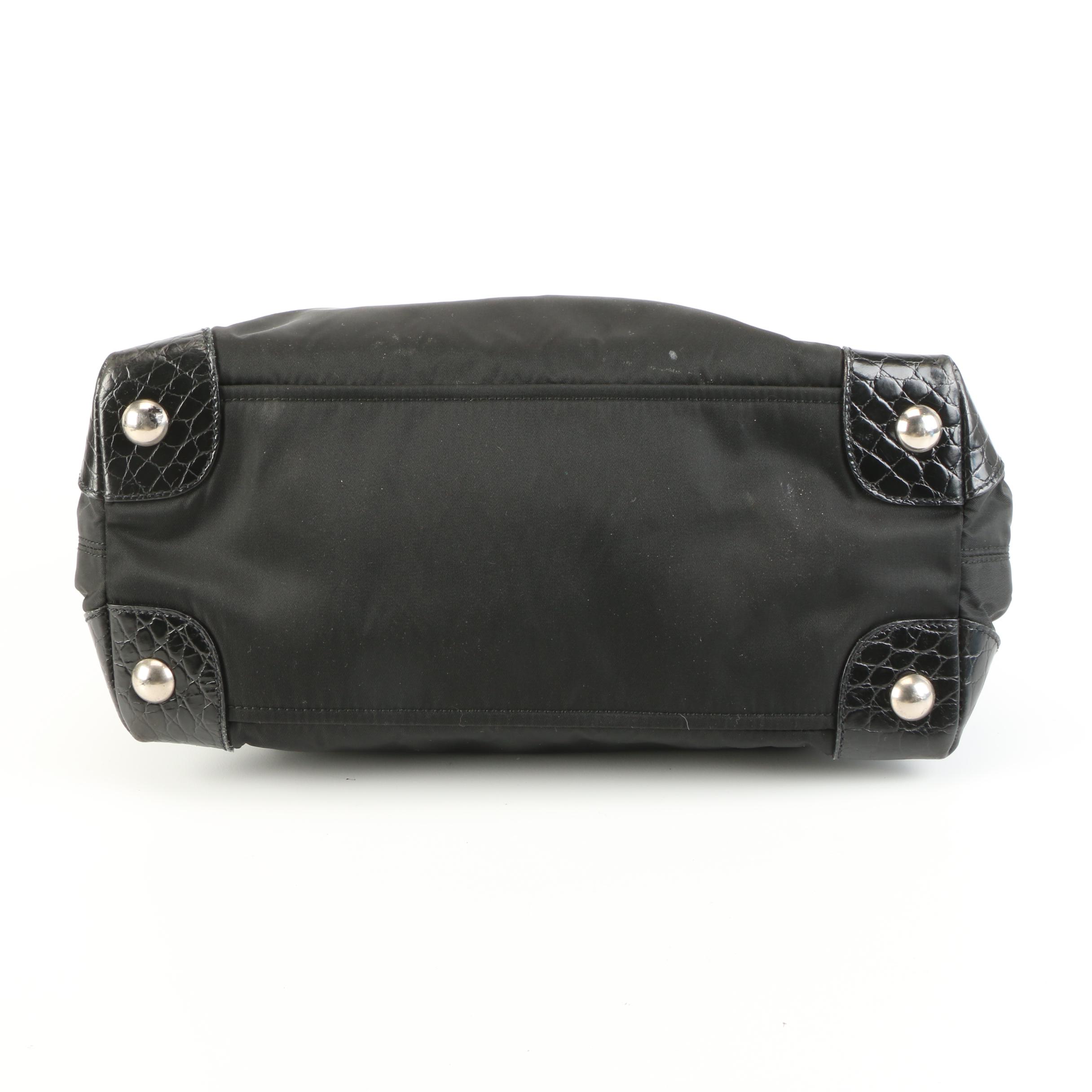 Prada Black Nylon and Embossed Leather Shoulder Bag