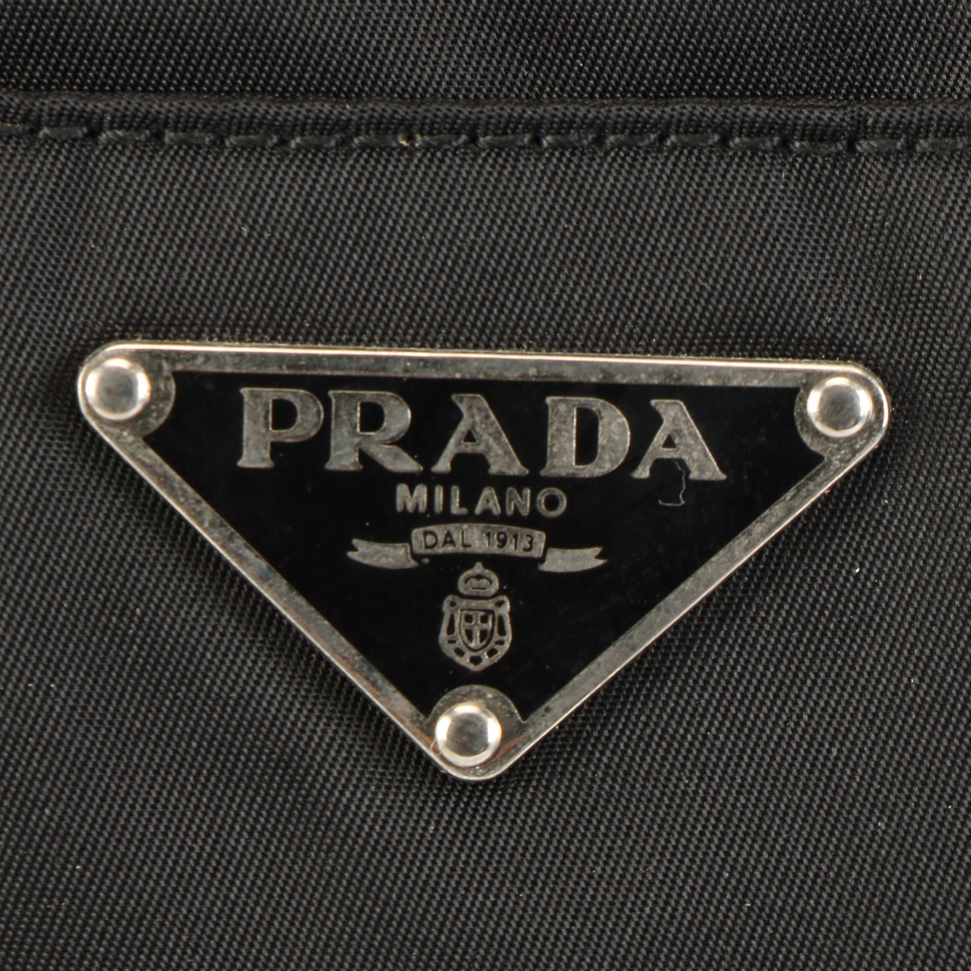 Prada Black Nylon and Embossed Leather Shoulder Bag
