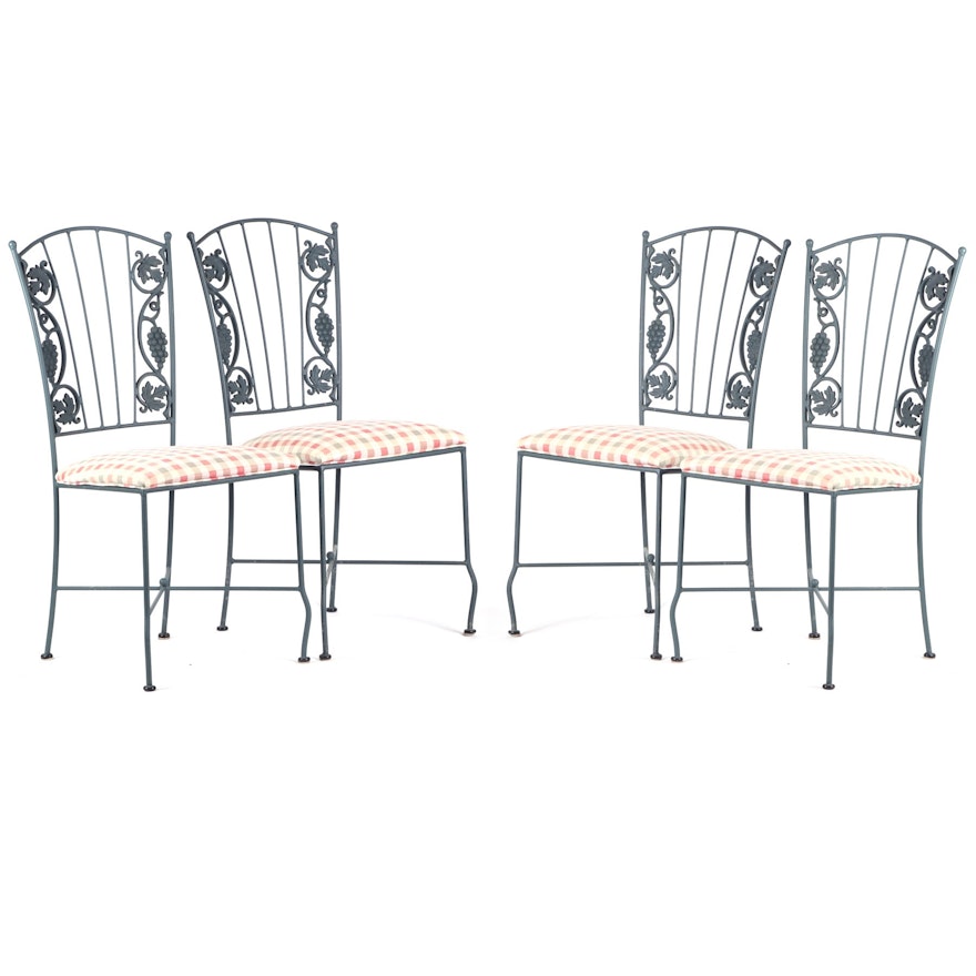 Wrought Iron and Upholstered Patio Dining Chairs
