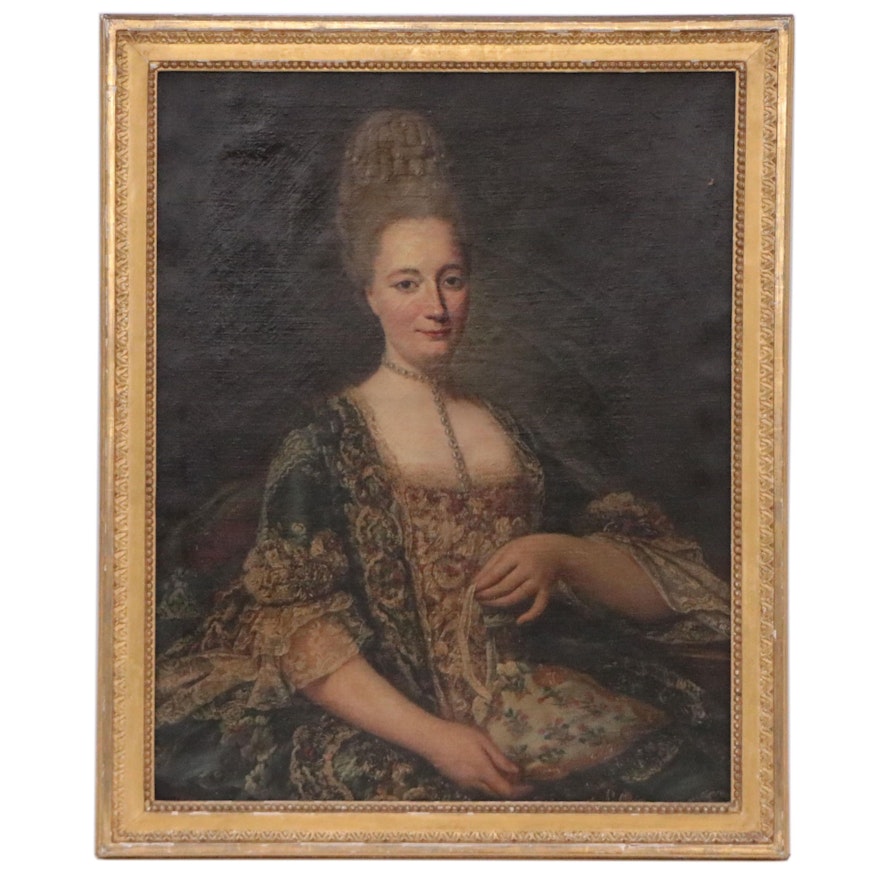 European School Oil Portrait of Lady, 19th Century