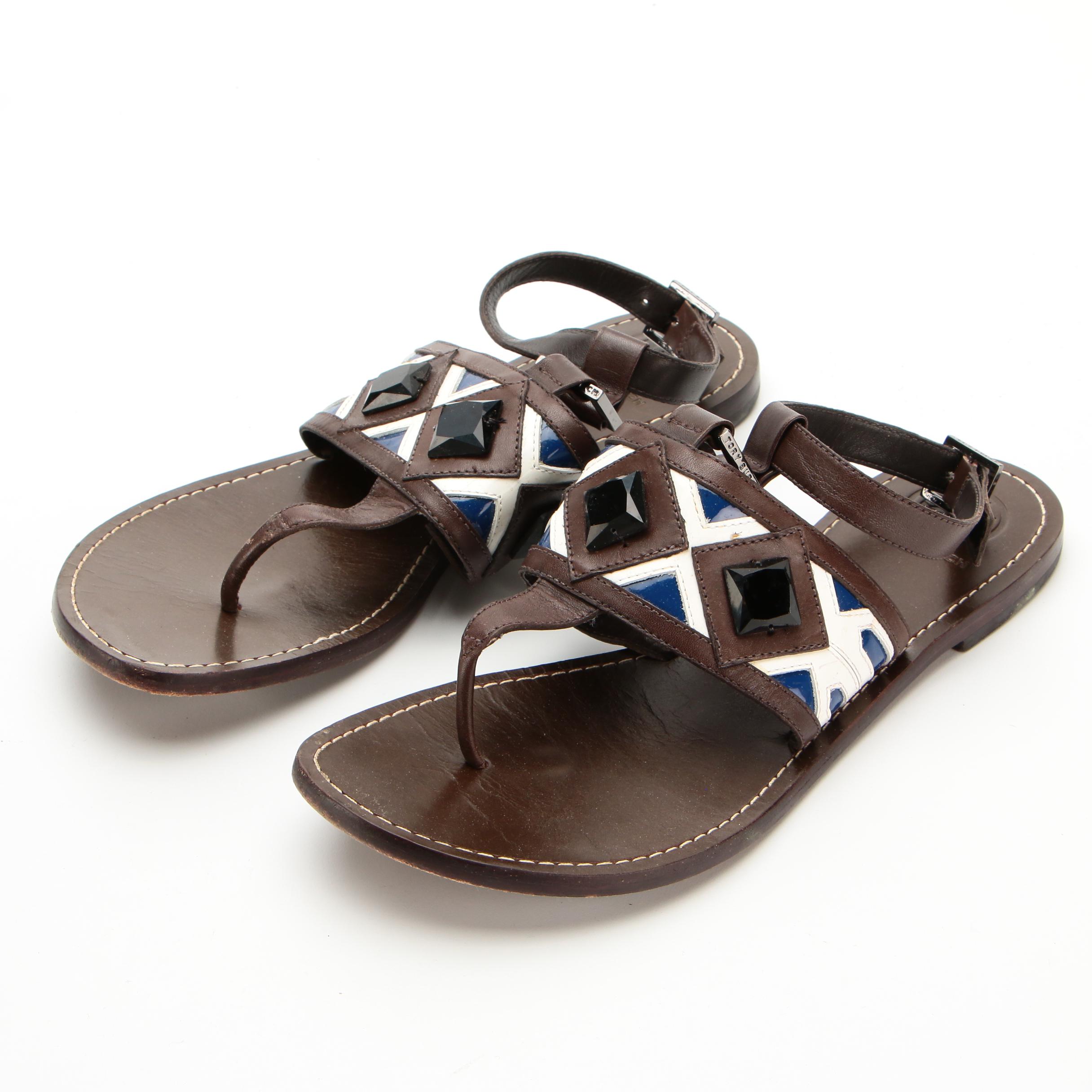 Prada and Tory Burch Leather T-Strap Sandals