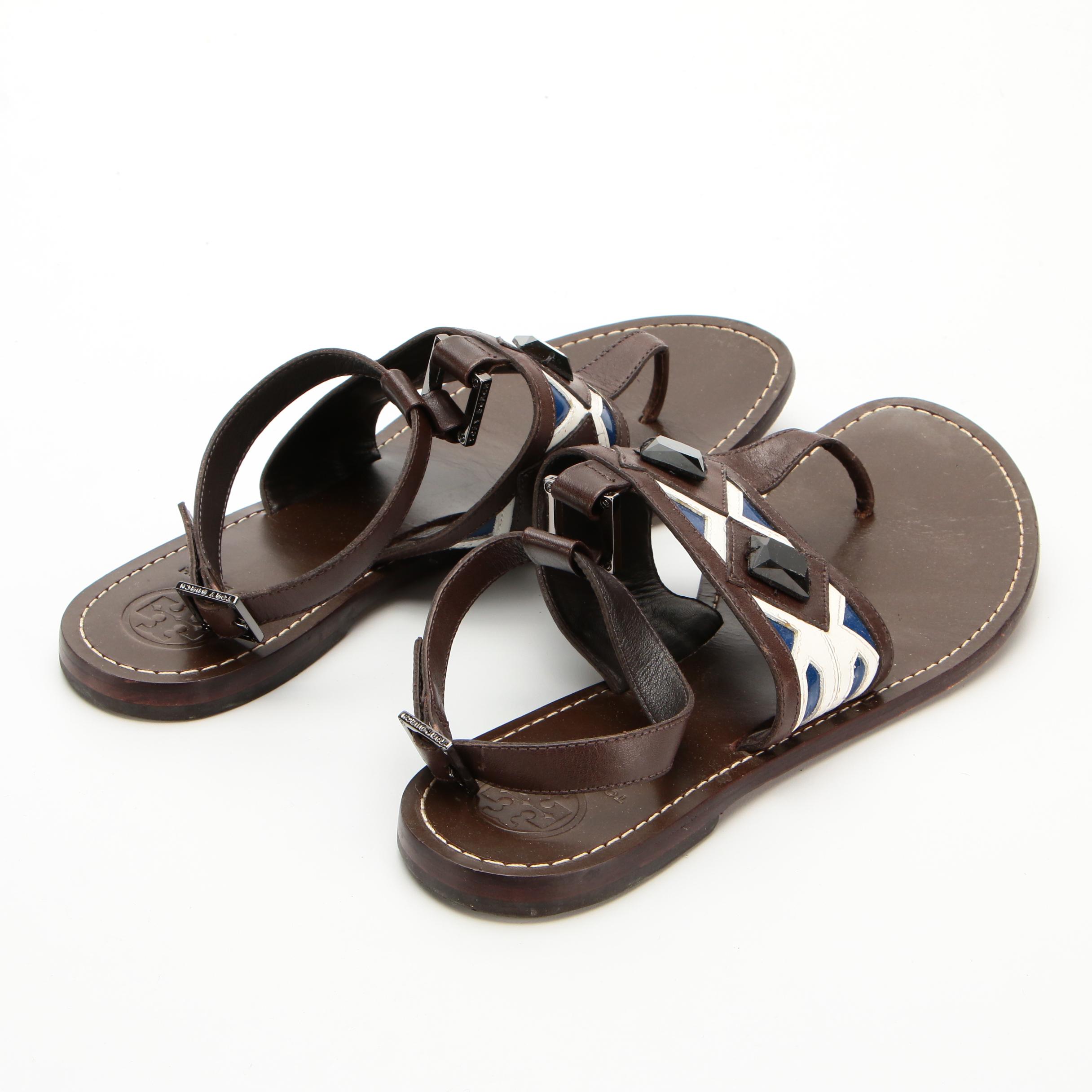 Prada and Tory Burch Leather T-Strap Sandals