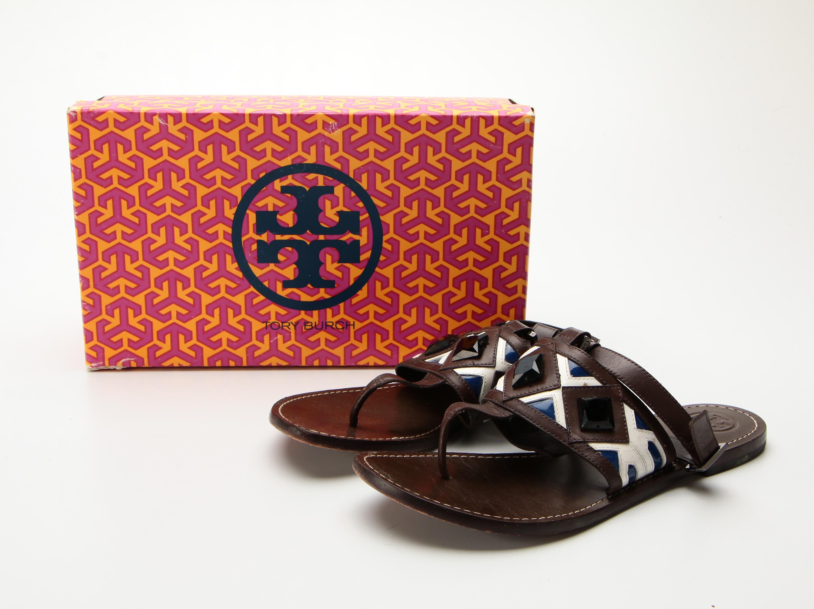Prada and Tory Burch Leather T-Strap Sandals