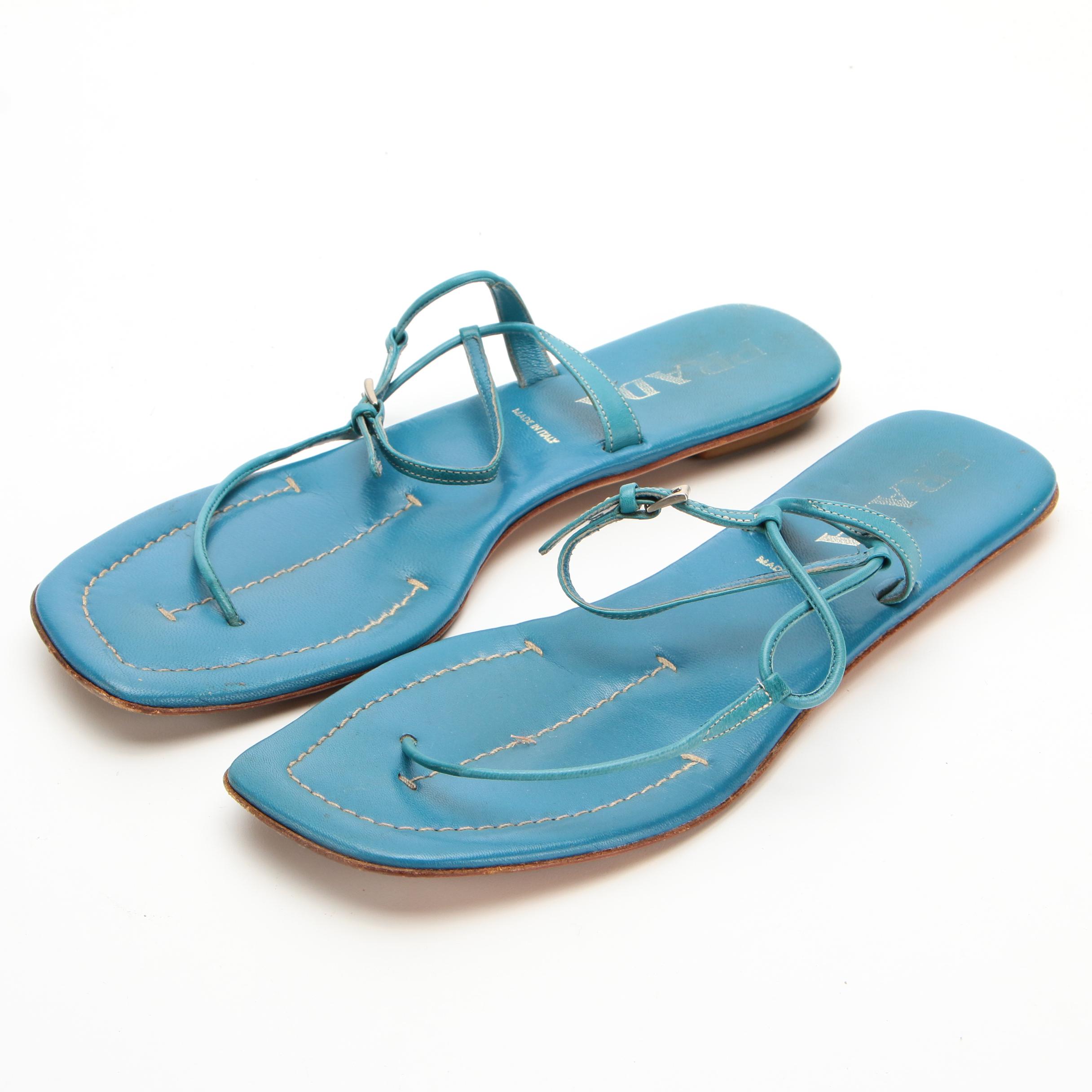 Prada and Tory Burch Leather T-Strap Sandals