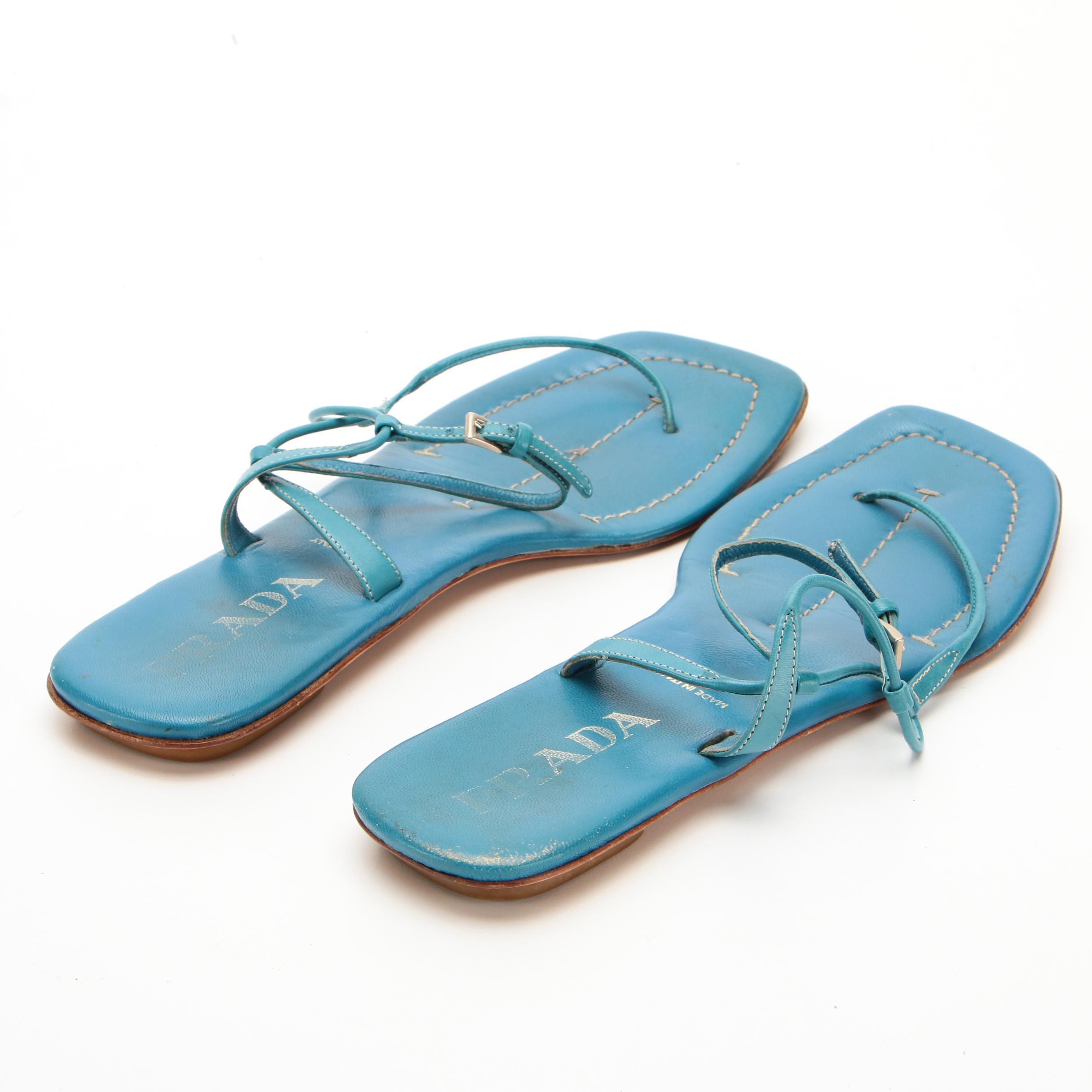 Prada and Tory Burch Leather T-Strap Sandals