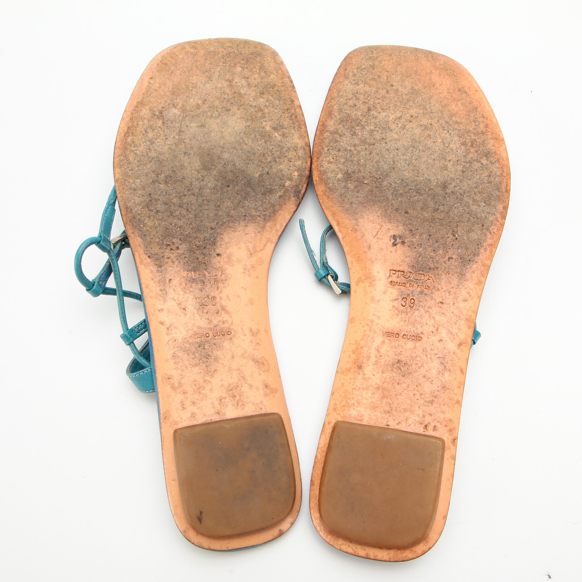 Prada and Tory Burch Leather T-Strap Sandals