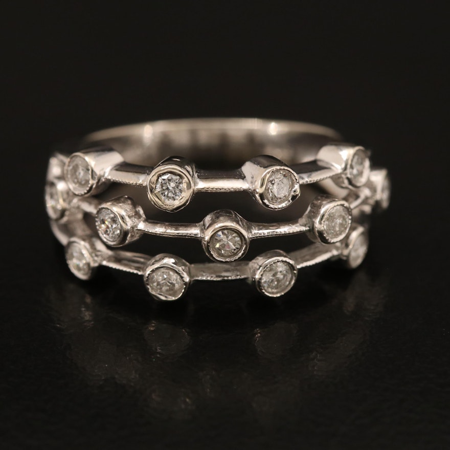 14K Bezel Set Diamond Multi-Row Ring