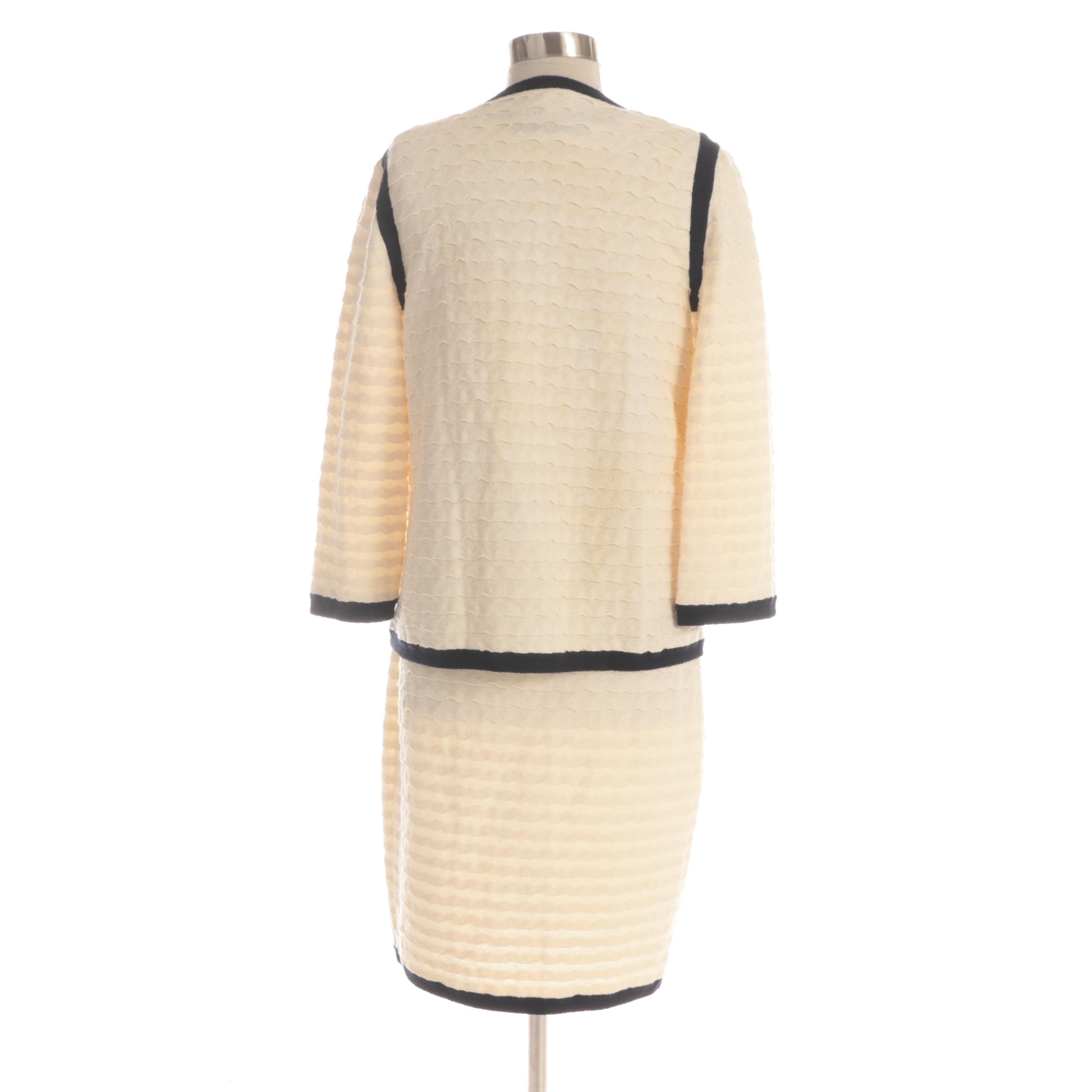 Chanel Textured and Bouclé Knit Dress Set in Off-White and Navy