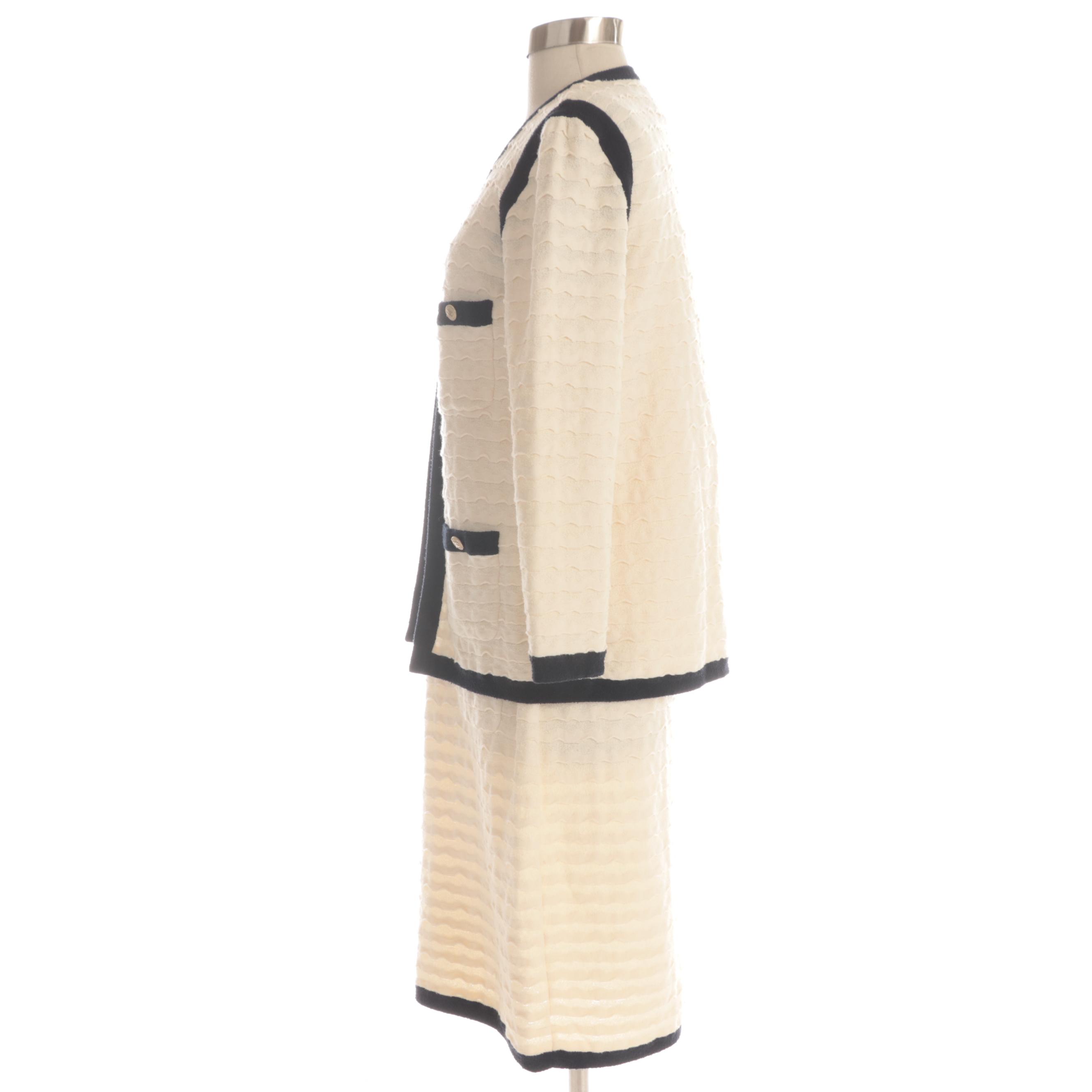 Chanel Textured and Bouclé Knit Dress Set in Off-White and Navy
