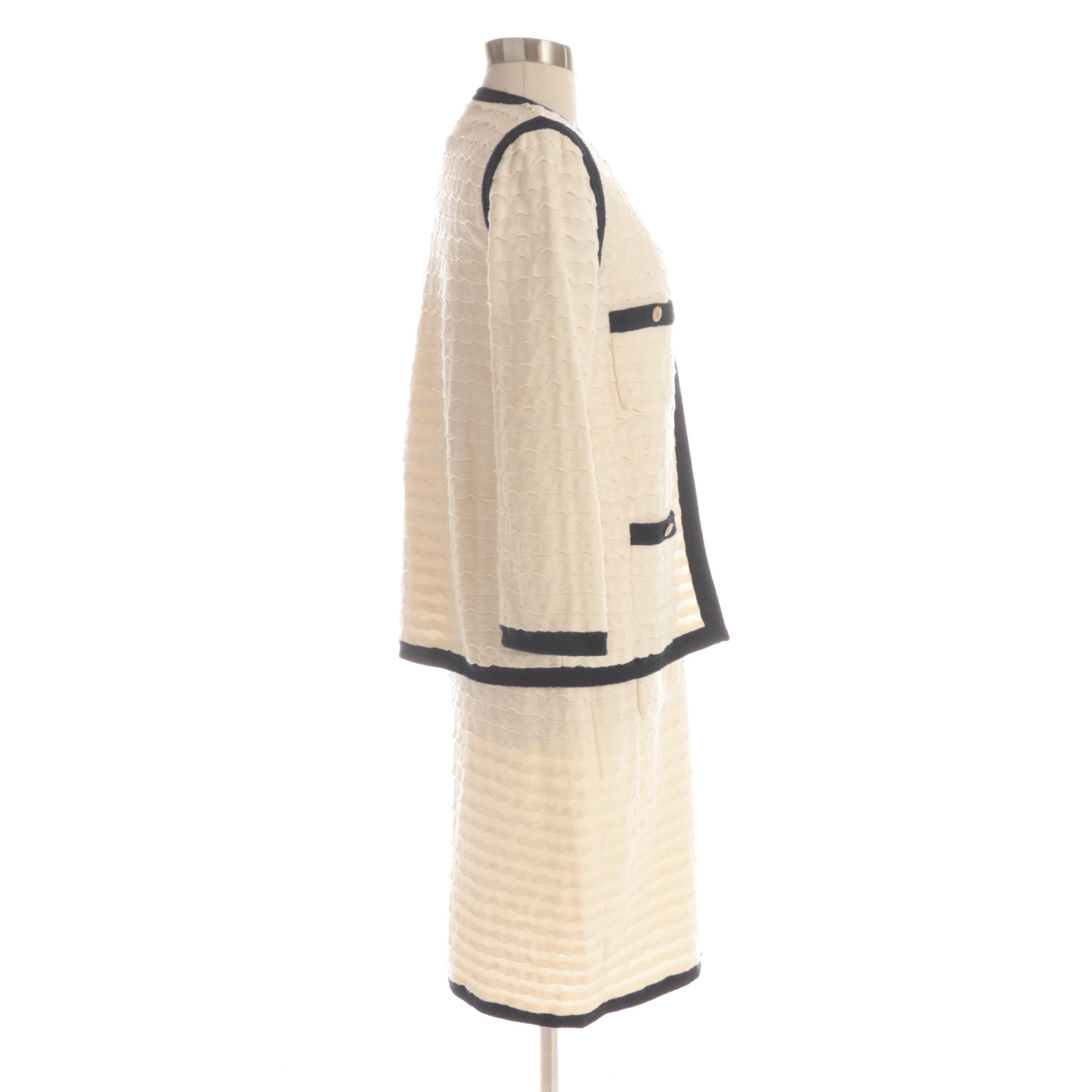 Chanel Textured and Bouclé Knit Dress Set in Off-White and Navy