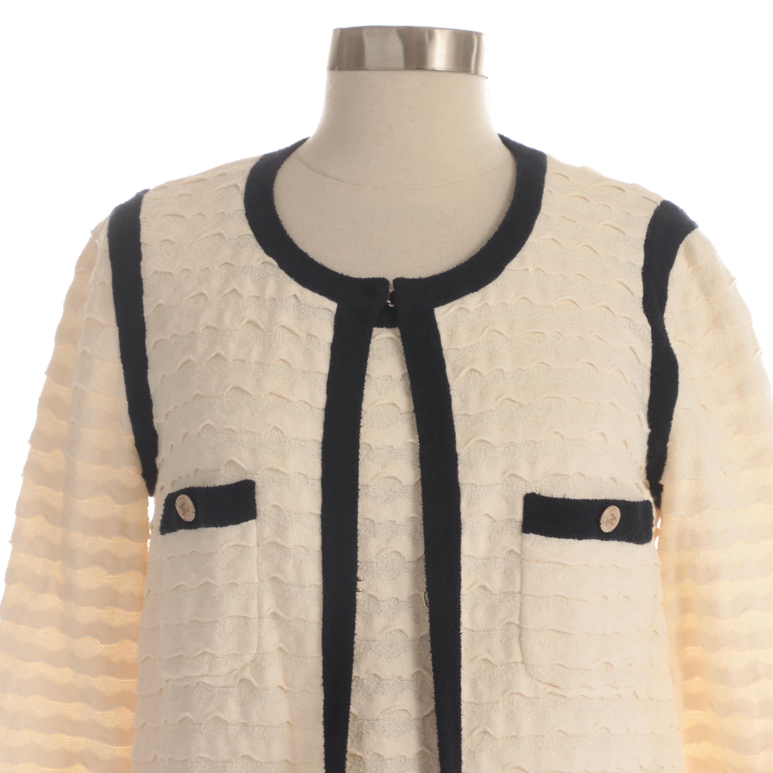 Chanel Textured and Bouclé Knit Dress Set in Off-White and Navy