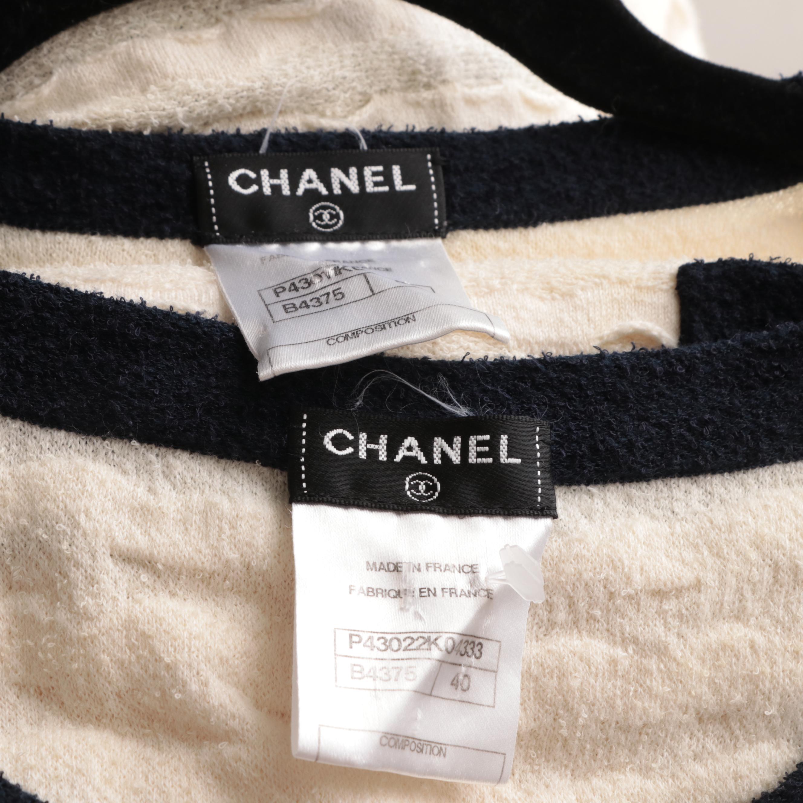 Chanel Textured and Bouclé Knit Dress Set in Off-White and Navy