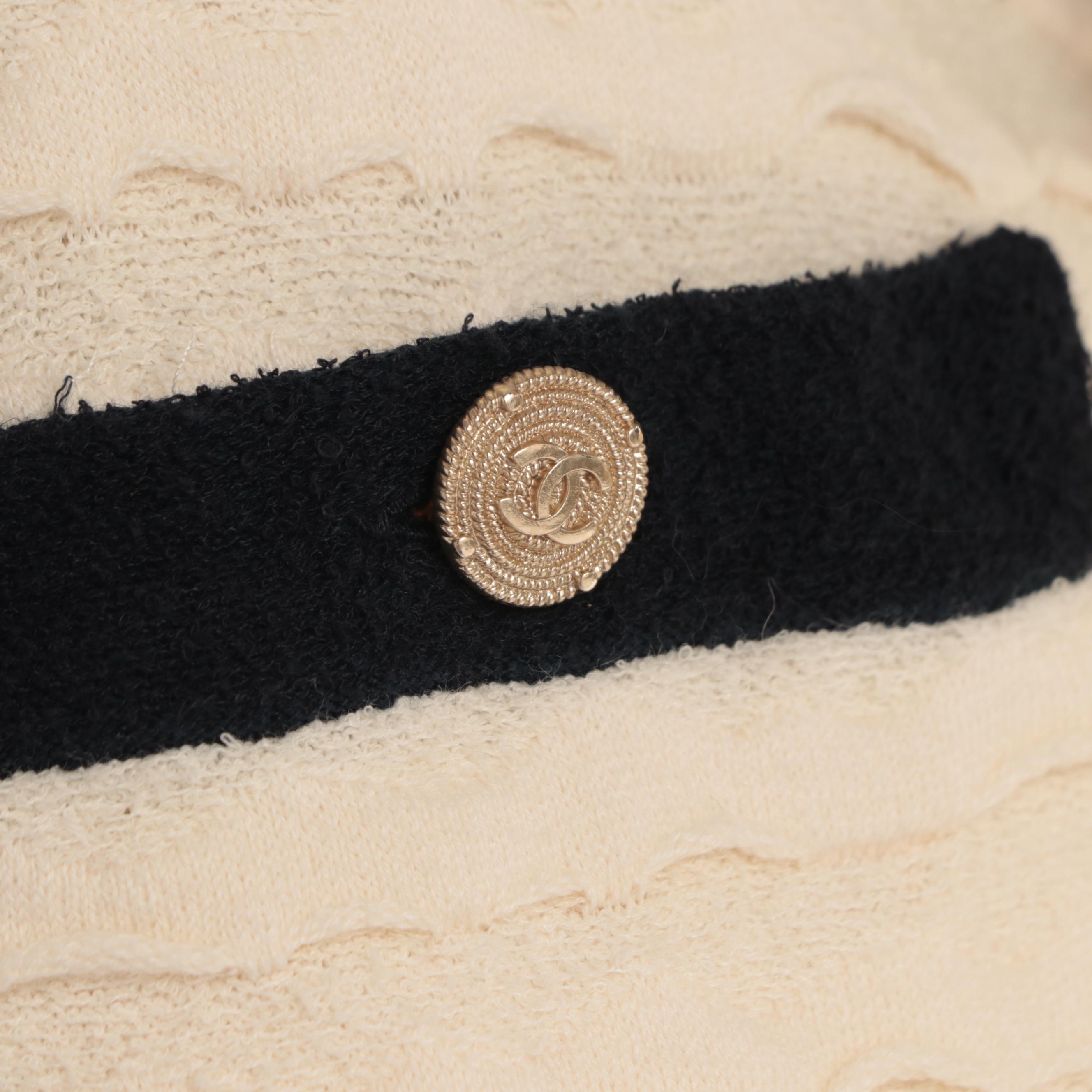 Chanel Textured and Bouclé Knit Dress Set in Off-White and Navy