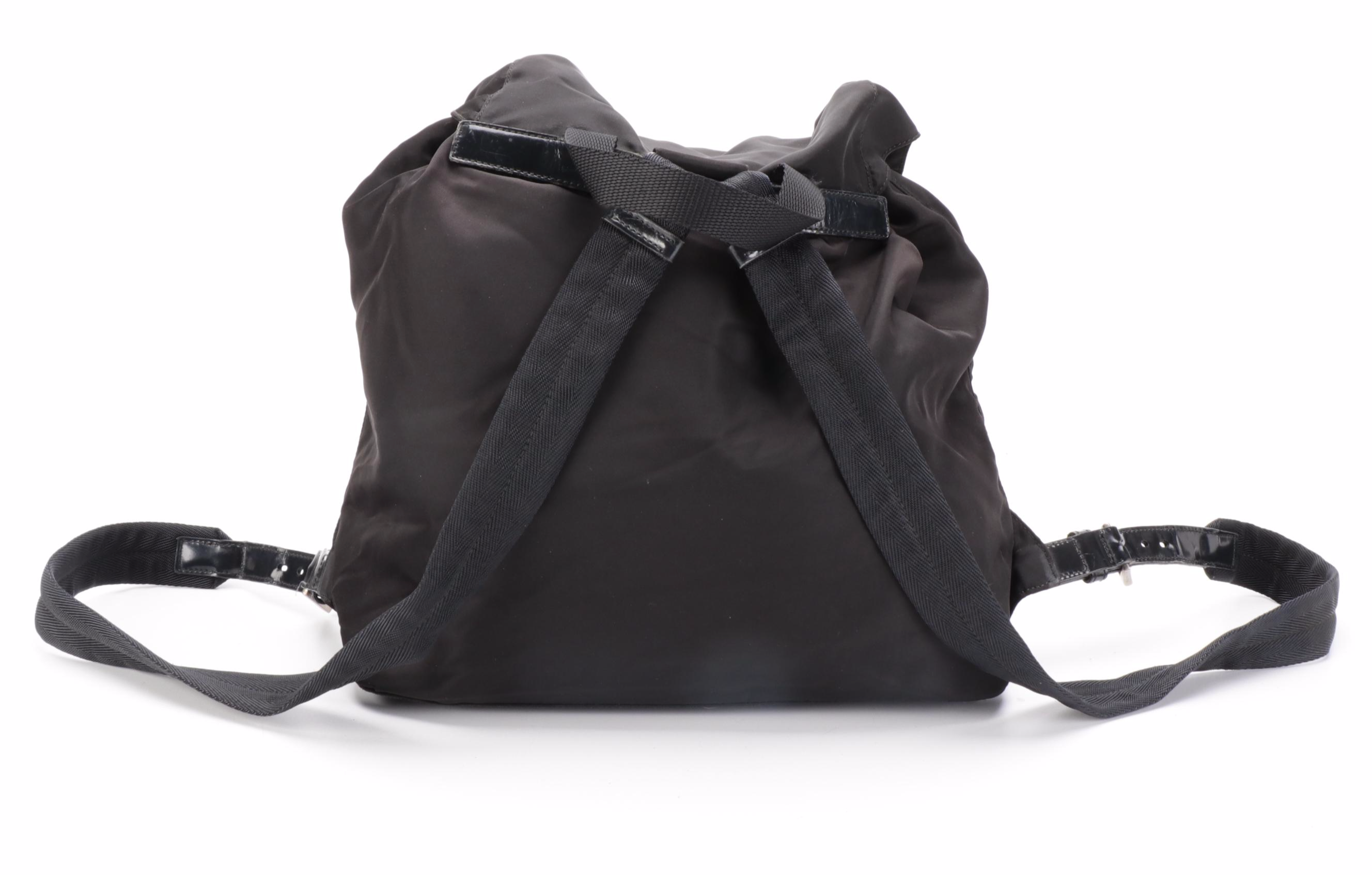 Prada Medium Black Tessuto Nylon Backpack with Leather Trim