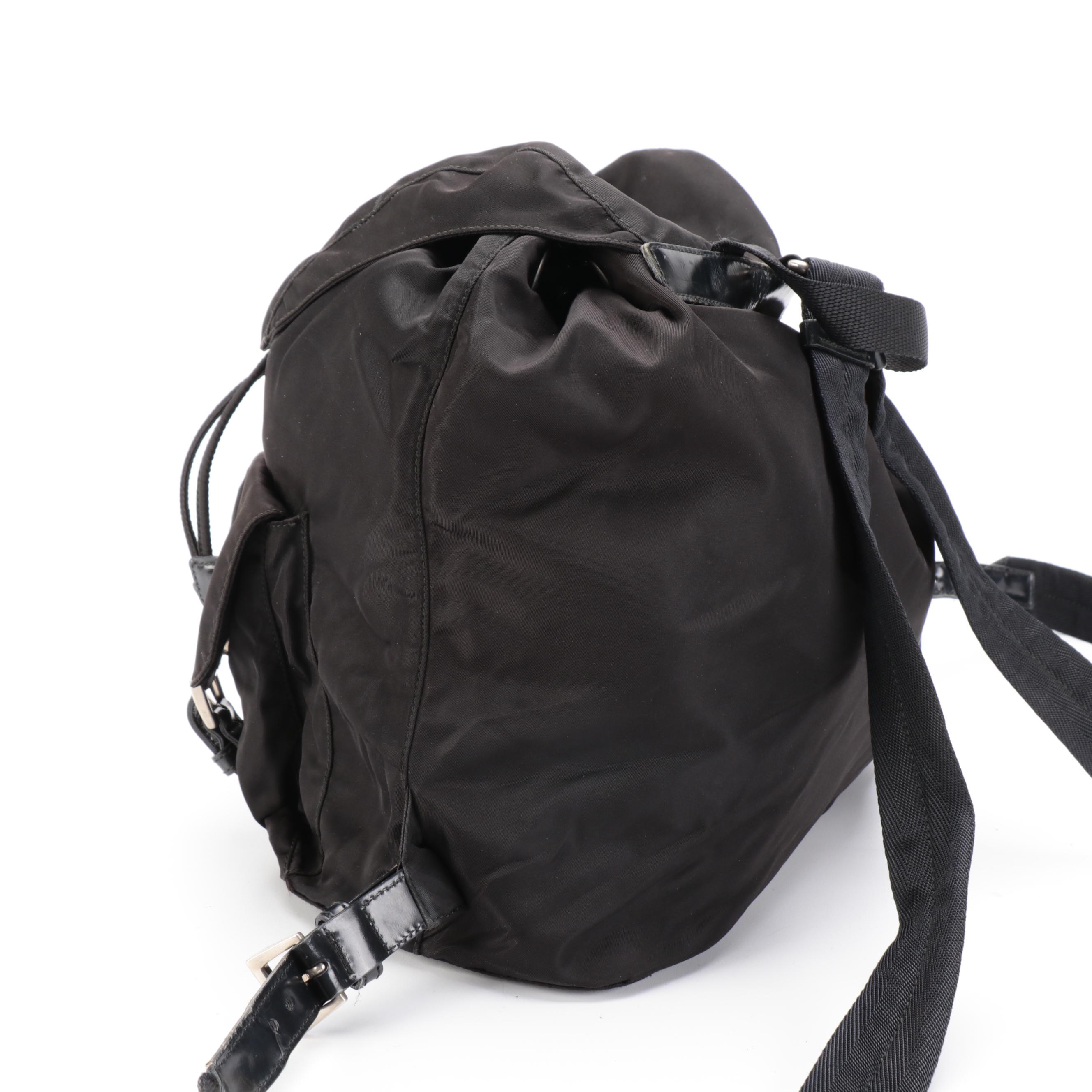 Prada Medium Black Tessuto Nylon Backpack with Leather Trim
