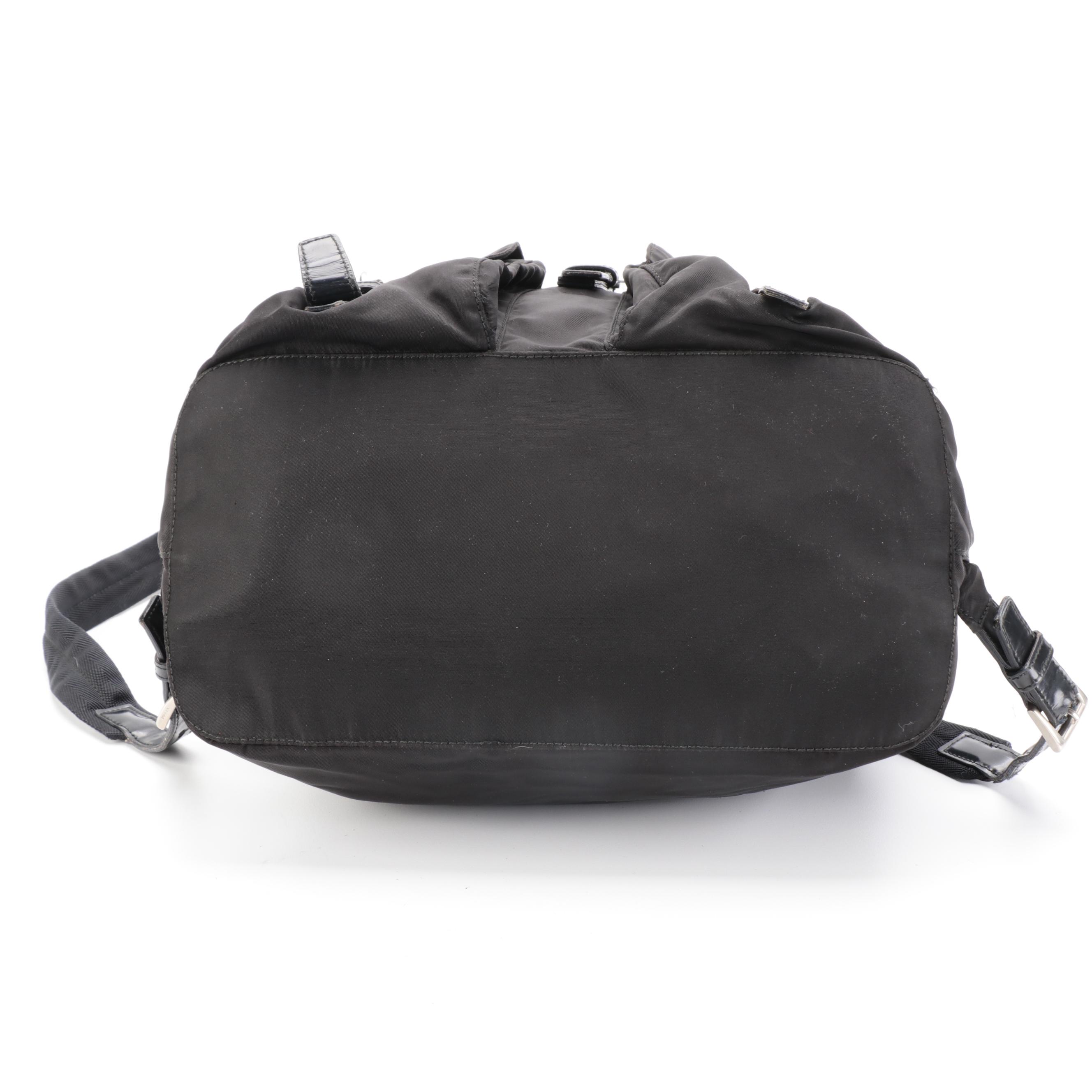 Prada Medium Black Tessuto Nylon Backpack with Leather Trim