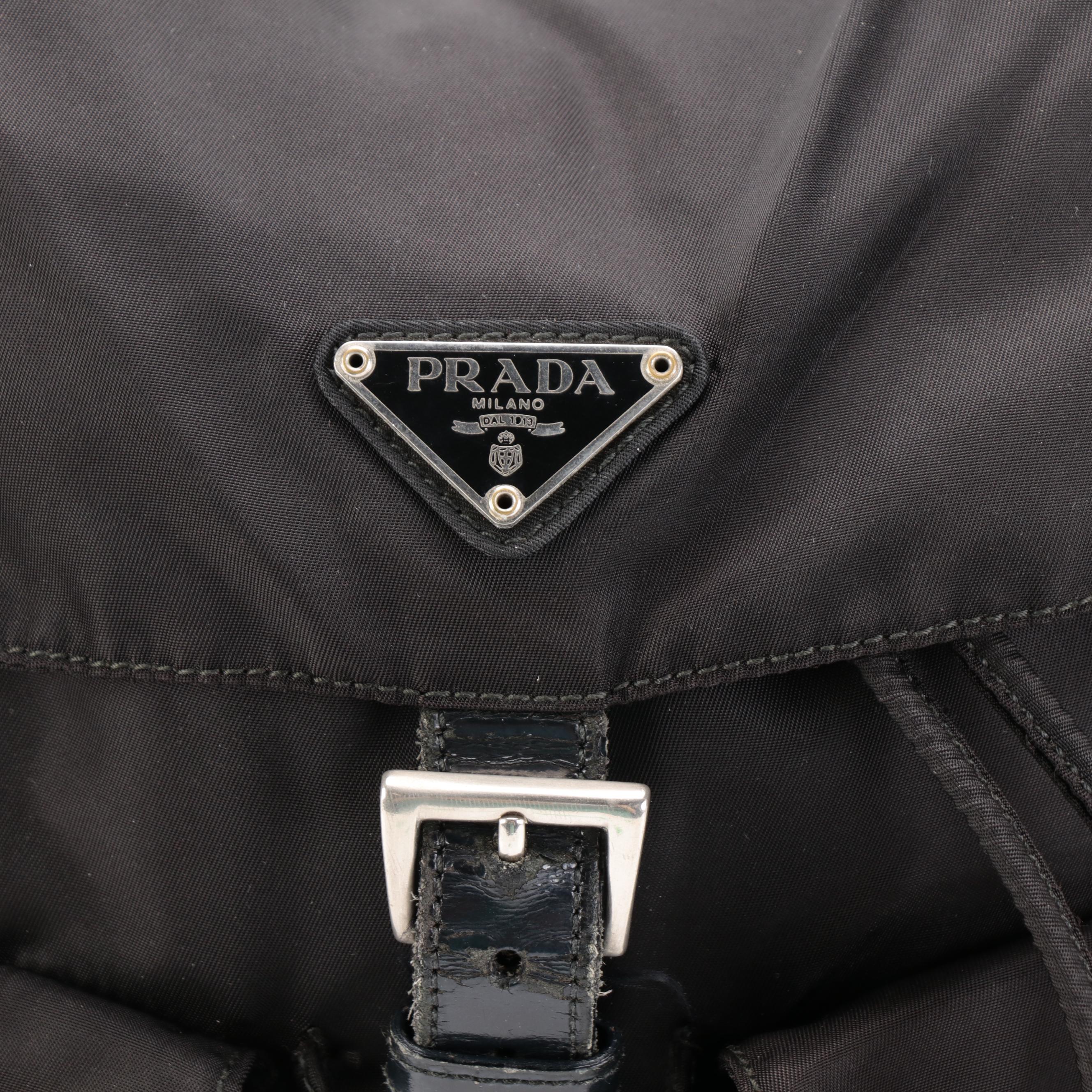 Prada Medium Black Tessuto Nylon Backpack with Leather Trim