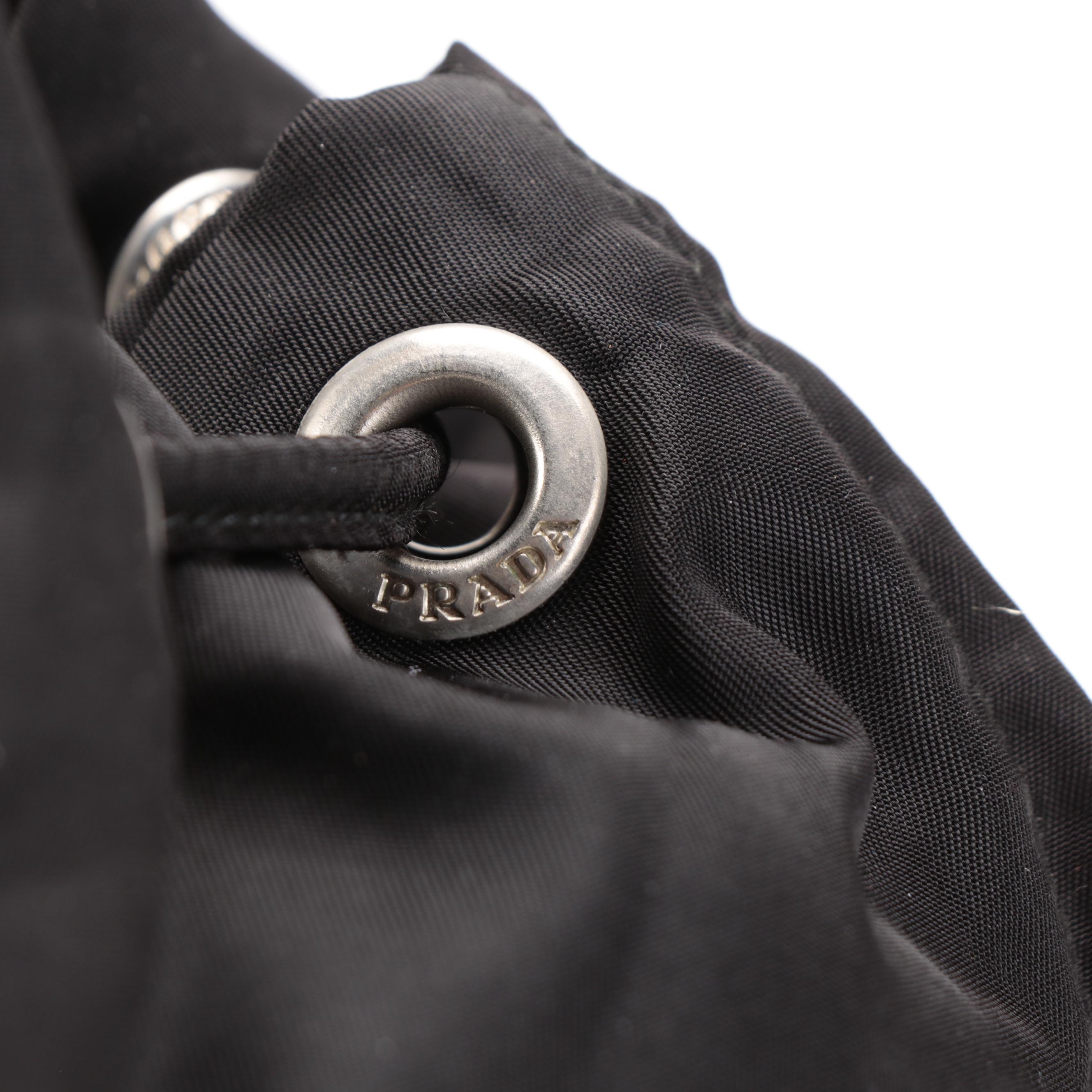 Prada Medium Black Tessuto Nylon Backpack with Leather Trim