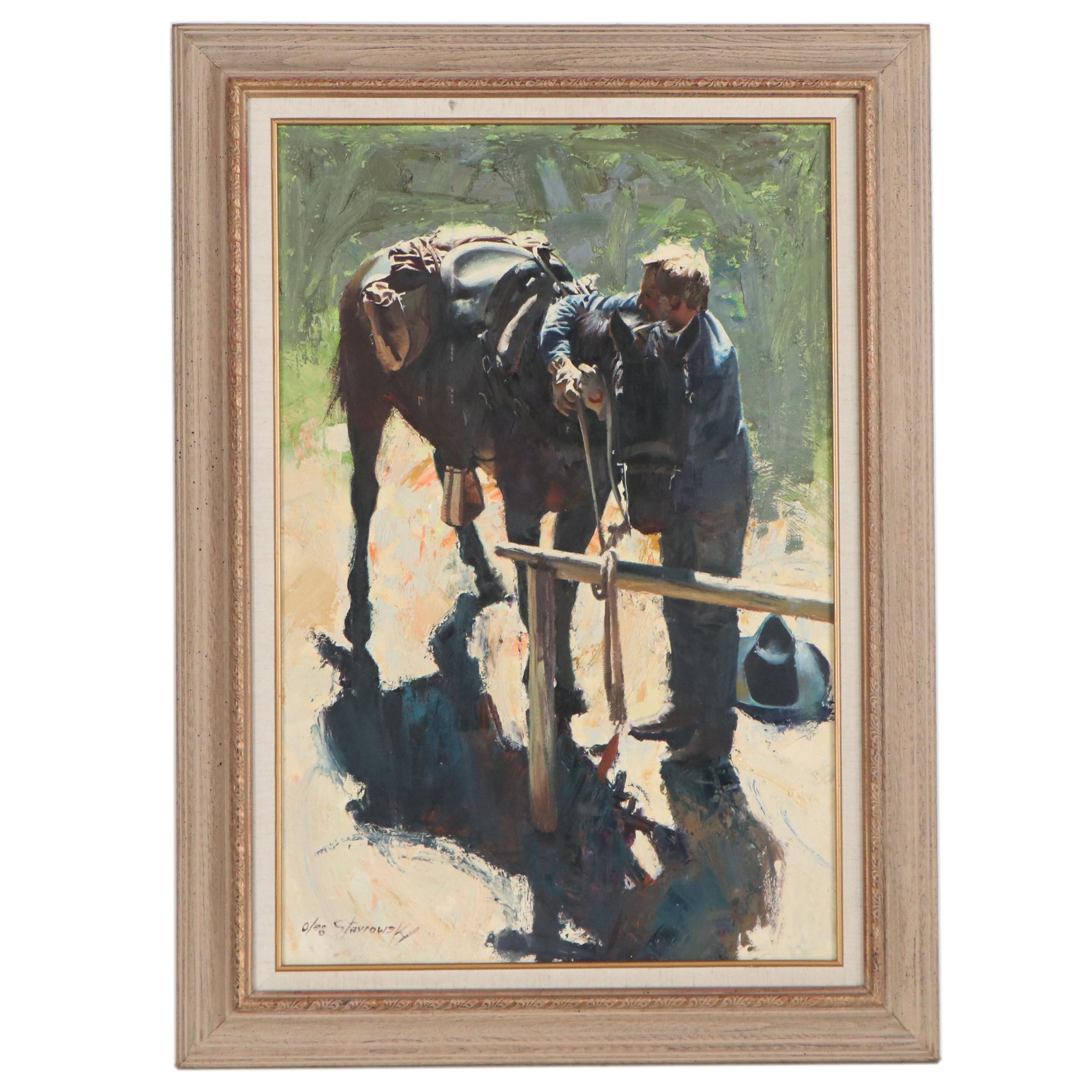 Oleg Stavrowsky Oil Painting "Up and Under," Late 20th Century