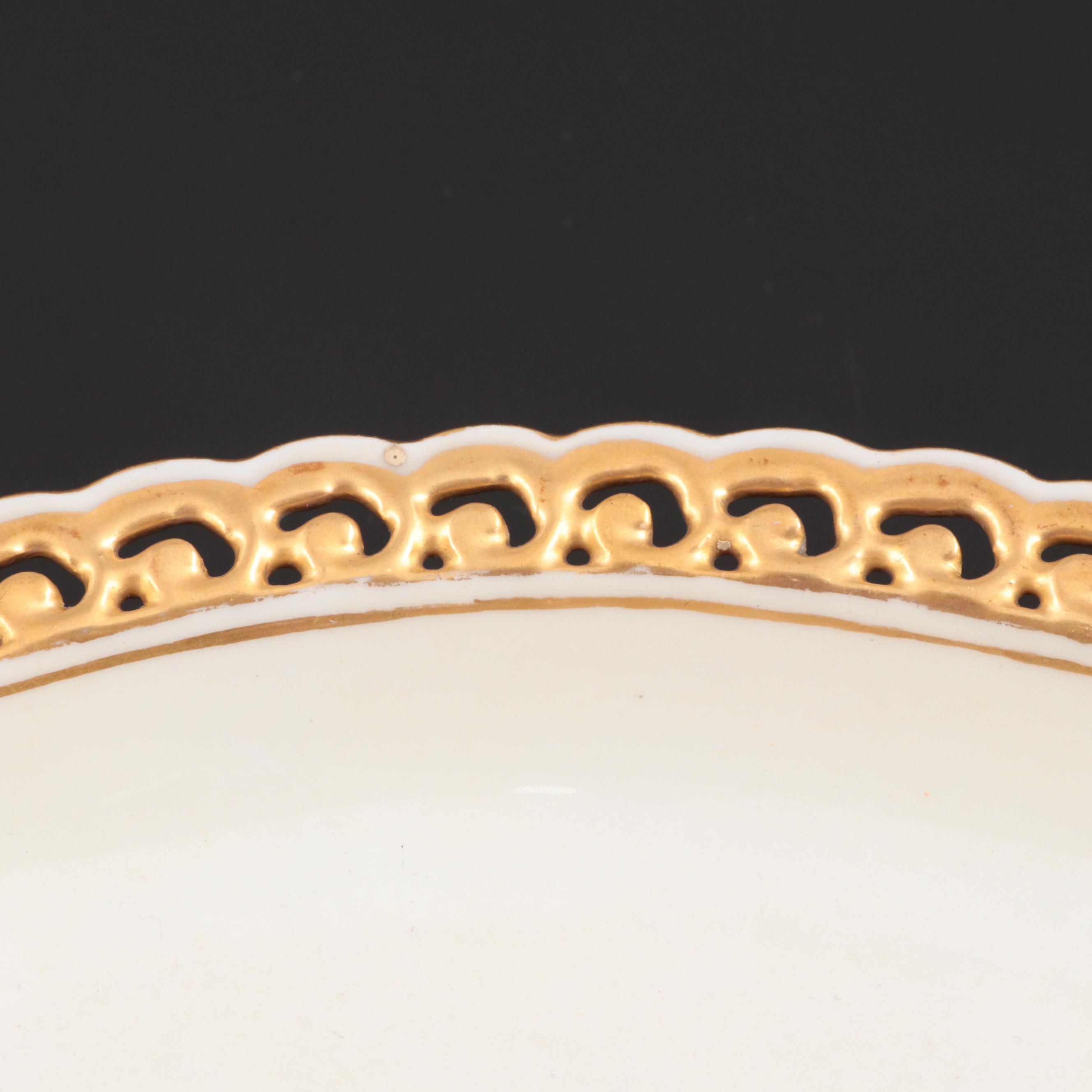 Hobbyist Gilt Painted Porcelain Handled Oval Dishes, Early 20th Century