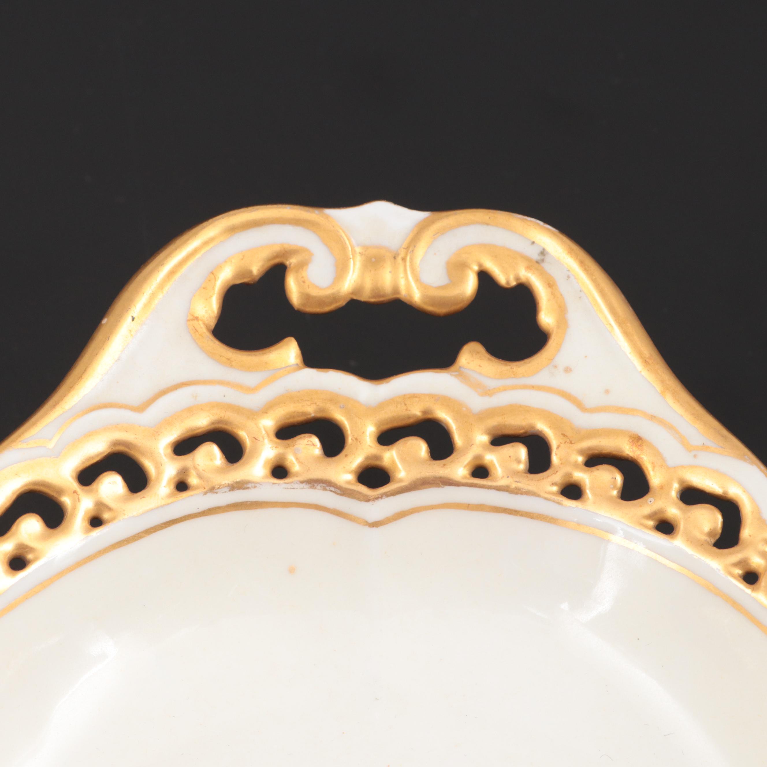 Hobbyist Gilt Painted Porcelain Handled Oval Dishes, Early 20th Century