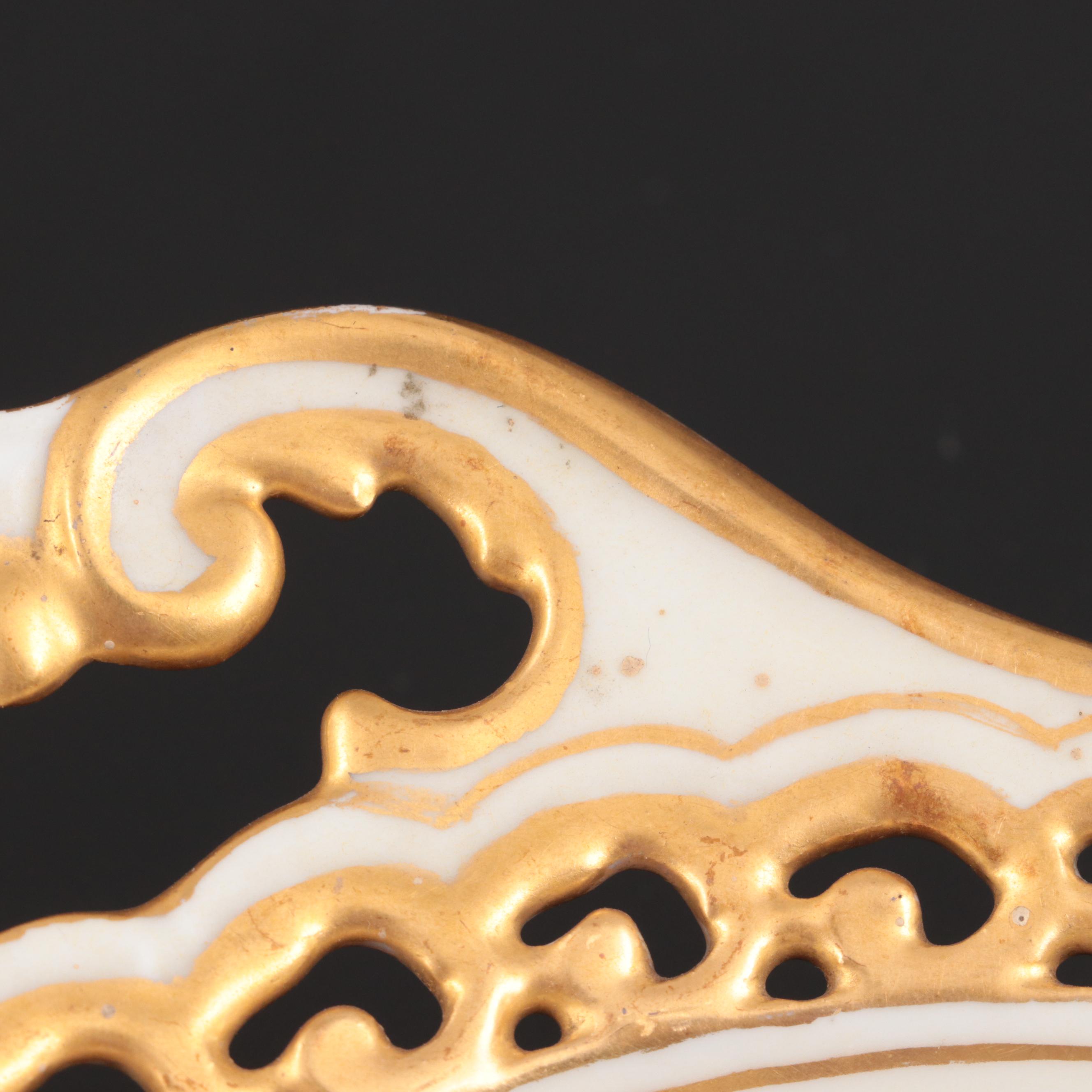 Hobbyist Gilt Painted Porcelain Handled Oval Dishes, Early 20th Century