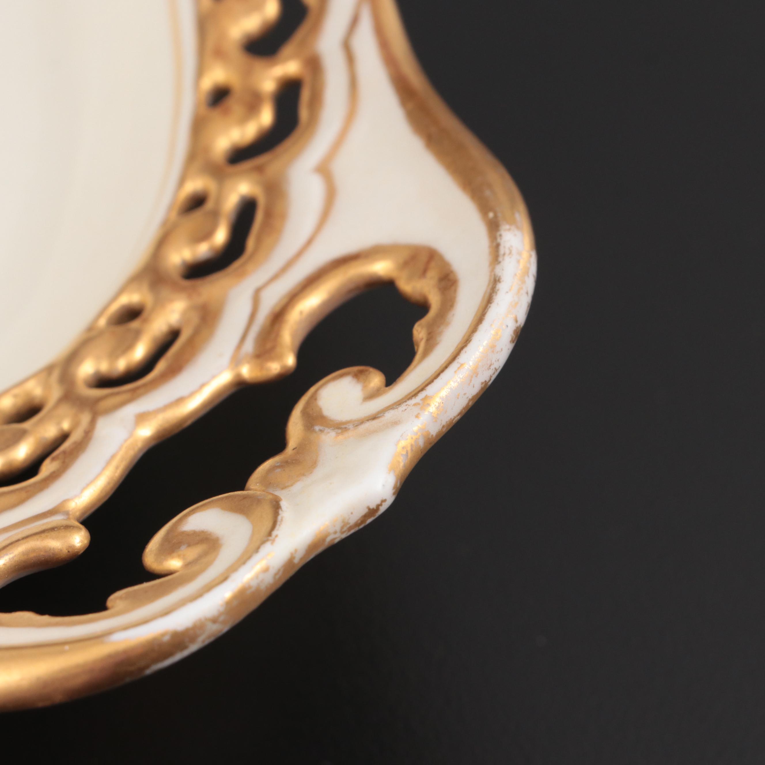 Hobbyist Gilt Painted Porcelain Handled Oval Dishes, Early 20th Century