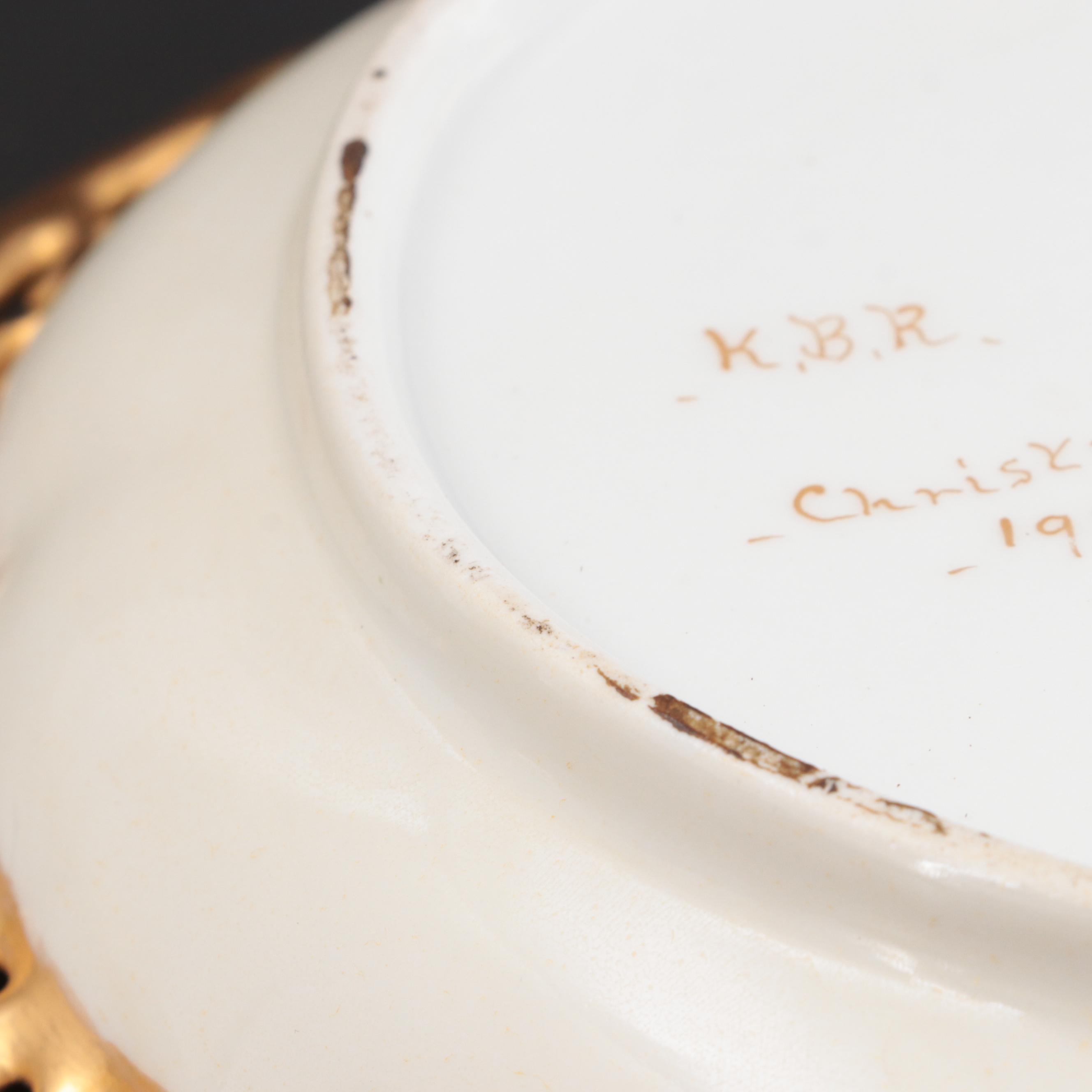 Hobbyist Gilt Painted Porcelain Handled Oval Dishes, Early 20th Century