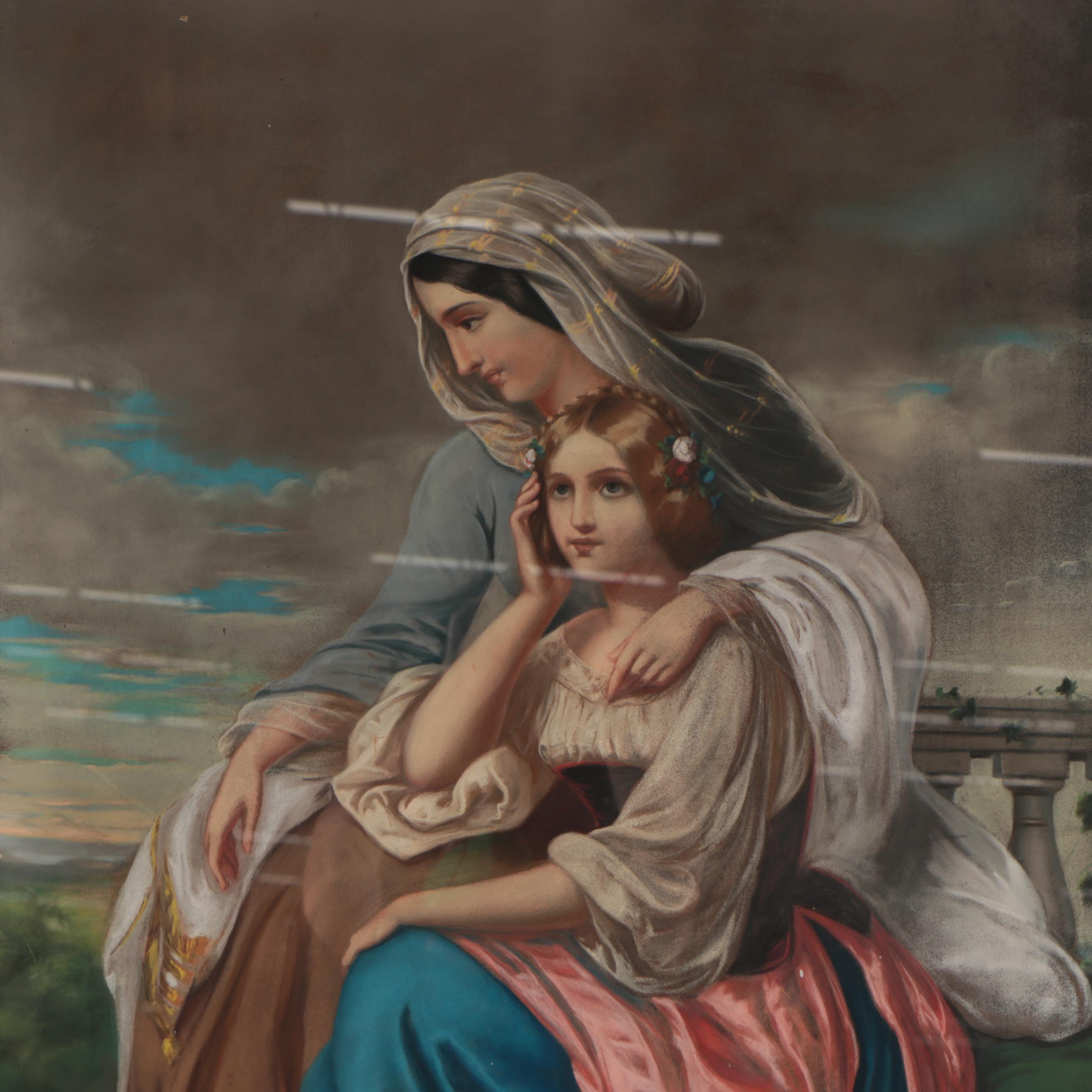 Large-Scale Neoclassical Style Pastel Drawing, Late 19th Century