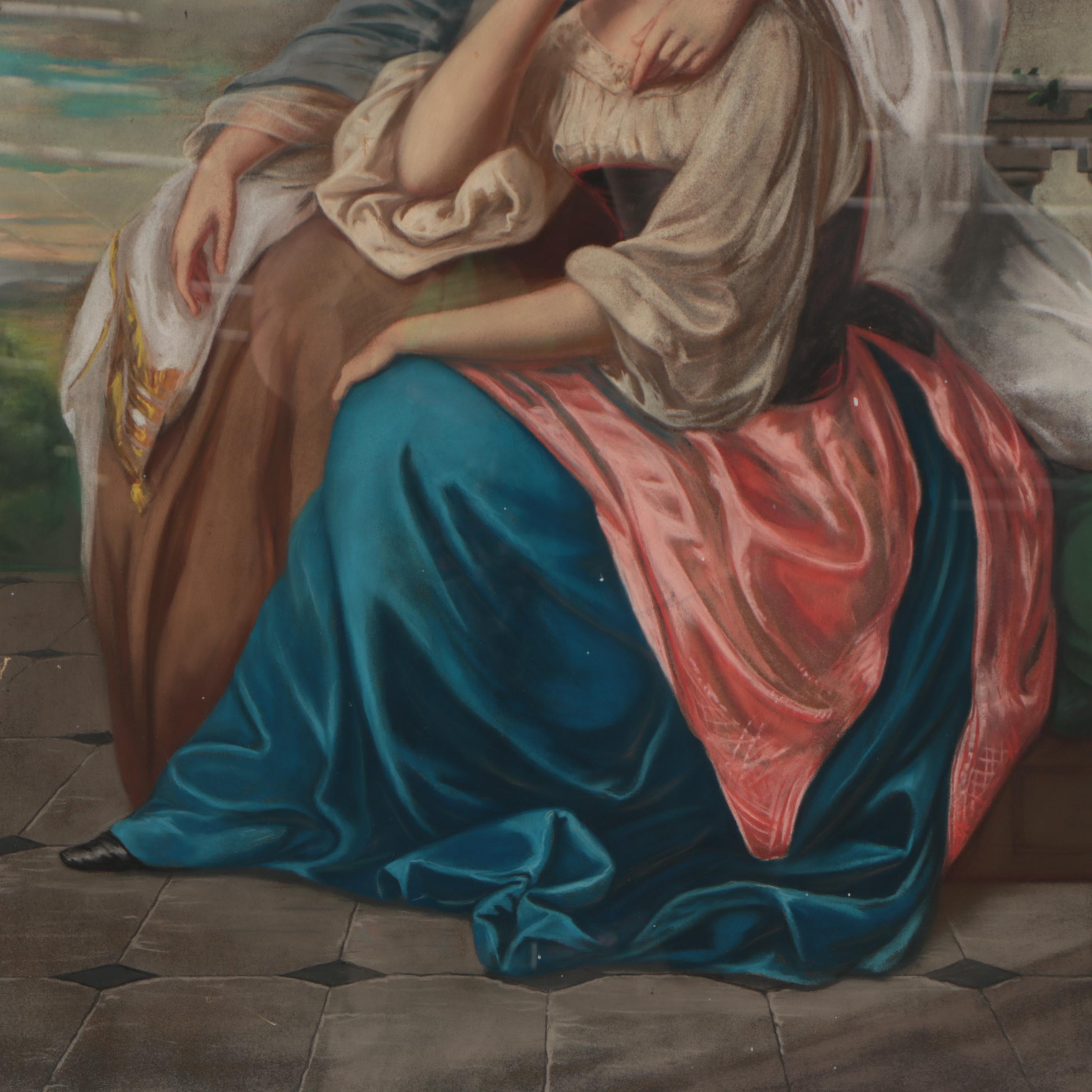 Large-Scale Neoclassical Style Pastel Drawing, Late 19th Century