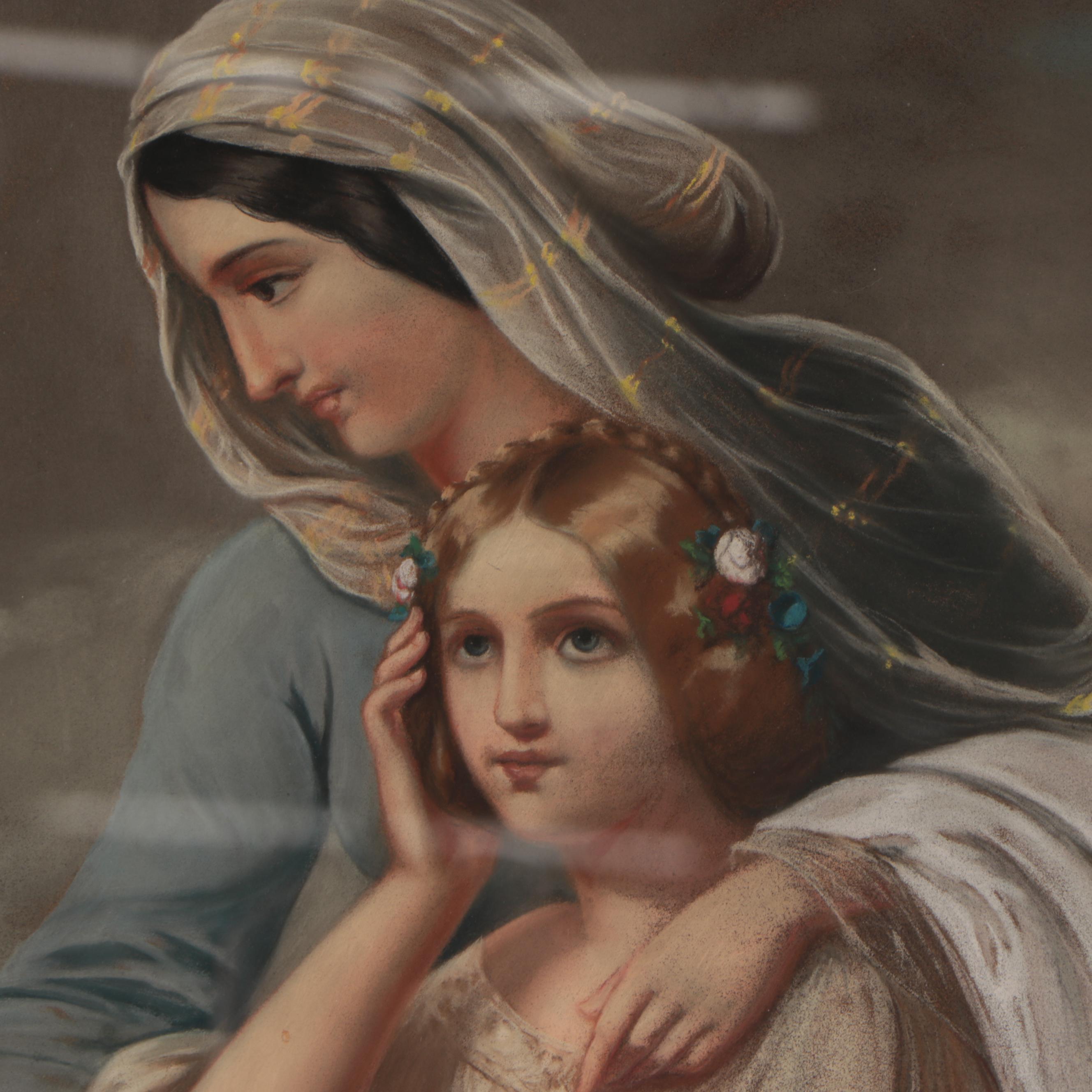 Large-Scale Neoclassical Style Pastel Drawing, Late 19th Century