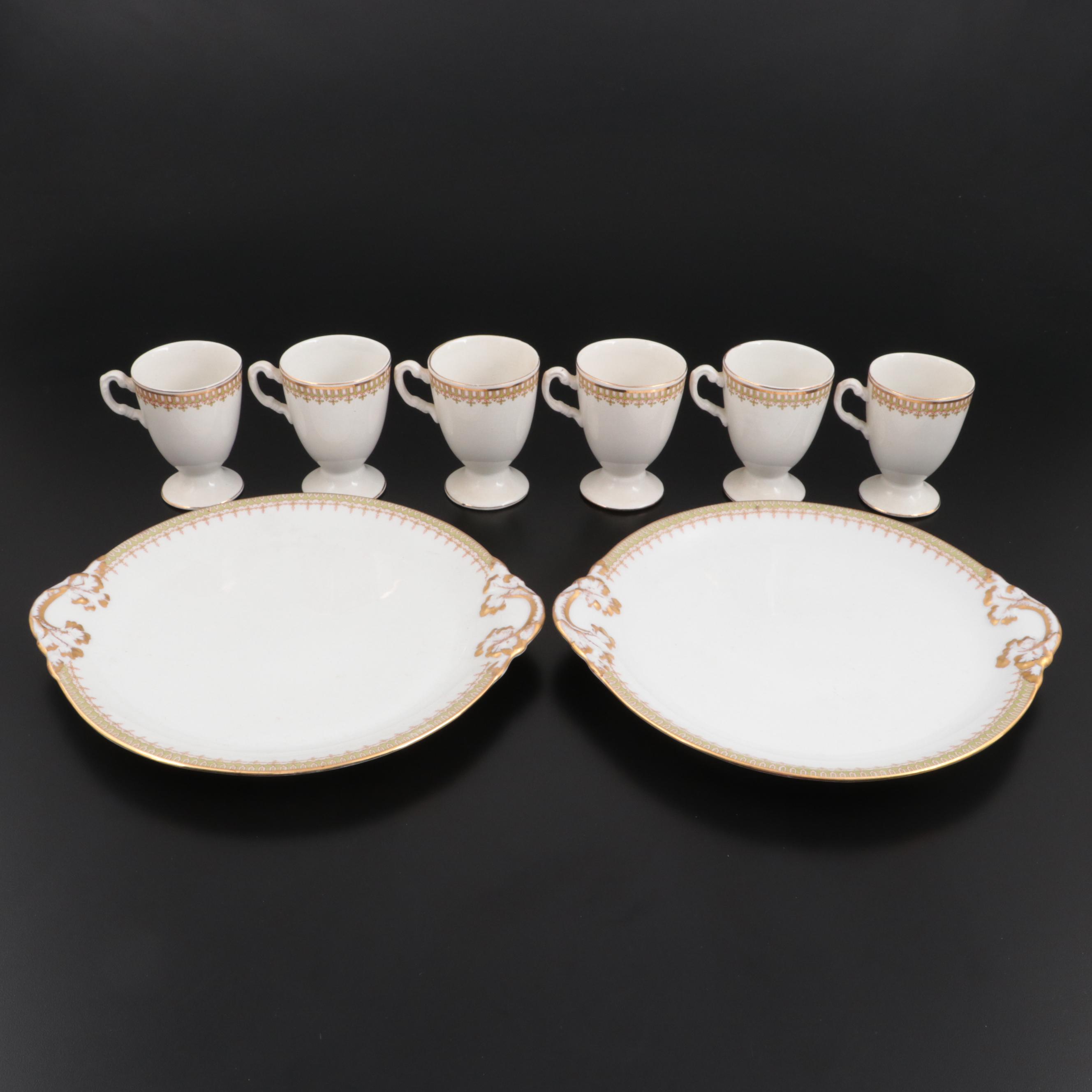 Wm. Guérin & Co. Porcelain Chocolate Cups and Handled Cake Plates, Early 20th C.