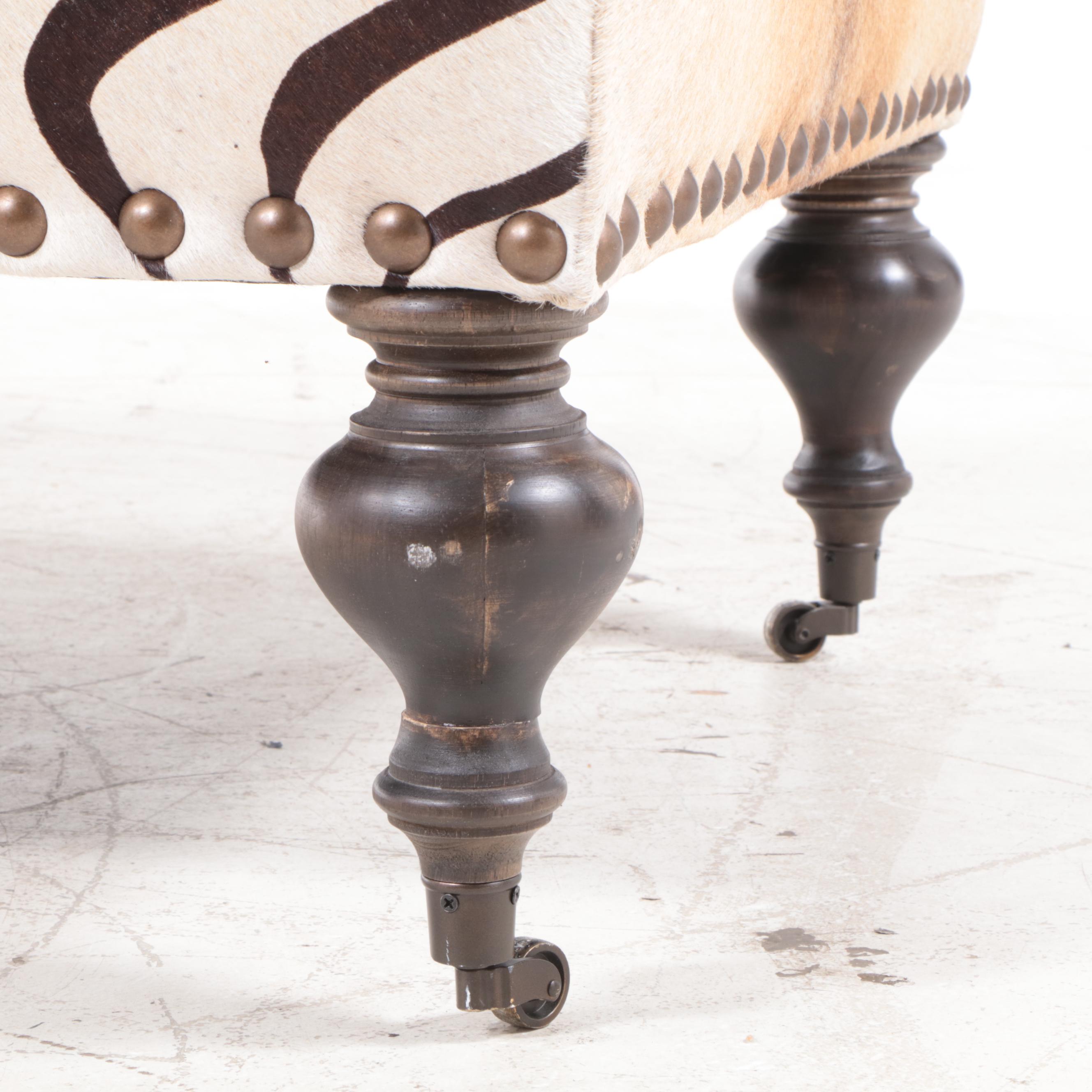 Contemporary Zebra Print Upholstered Cocktail Ottoman