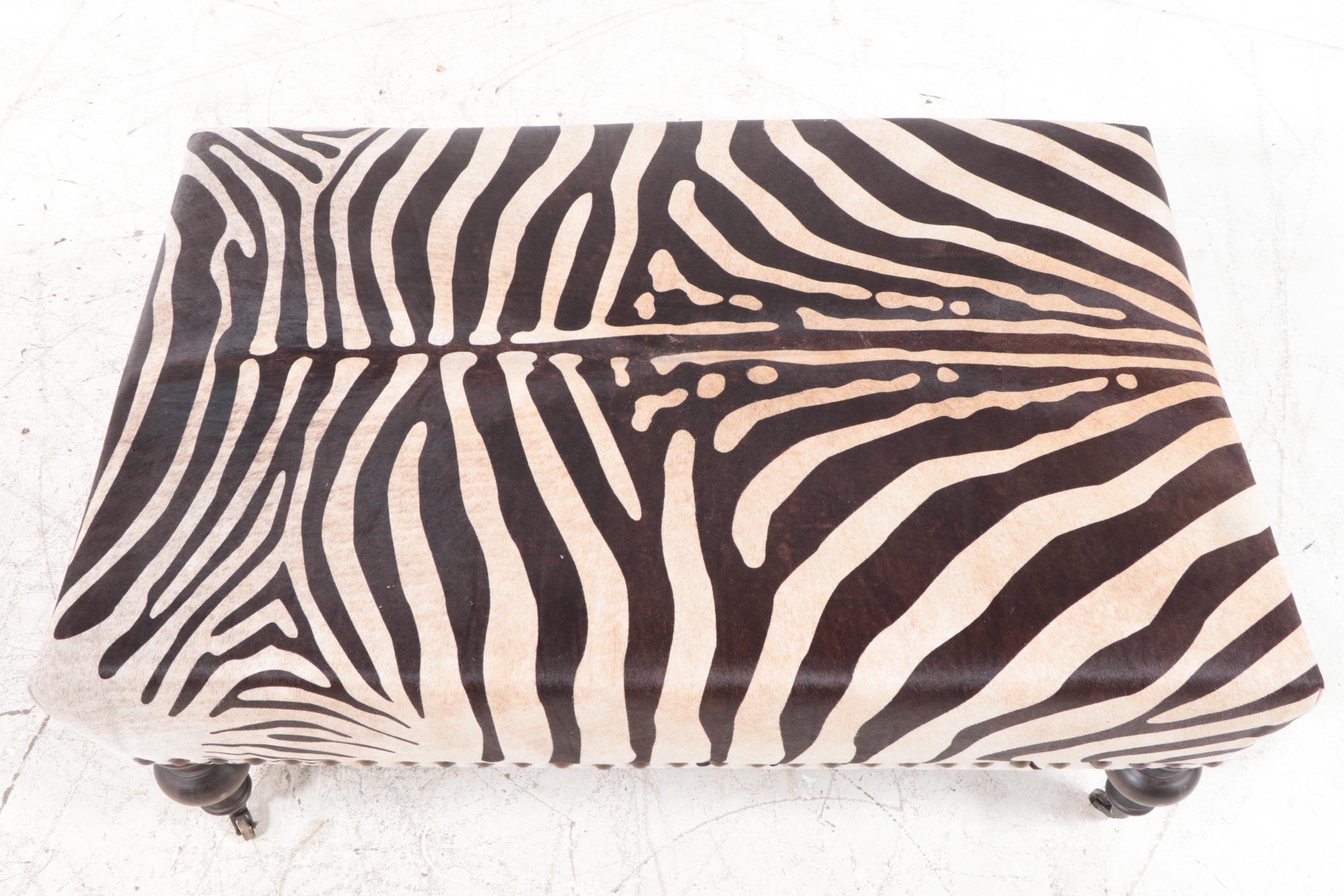 Contemporary Zebra Print Upholstered Cocktail Ottoman