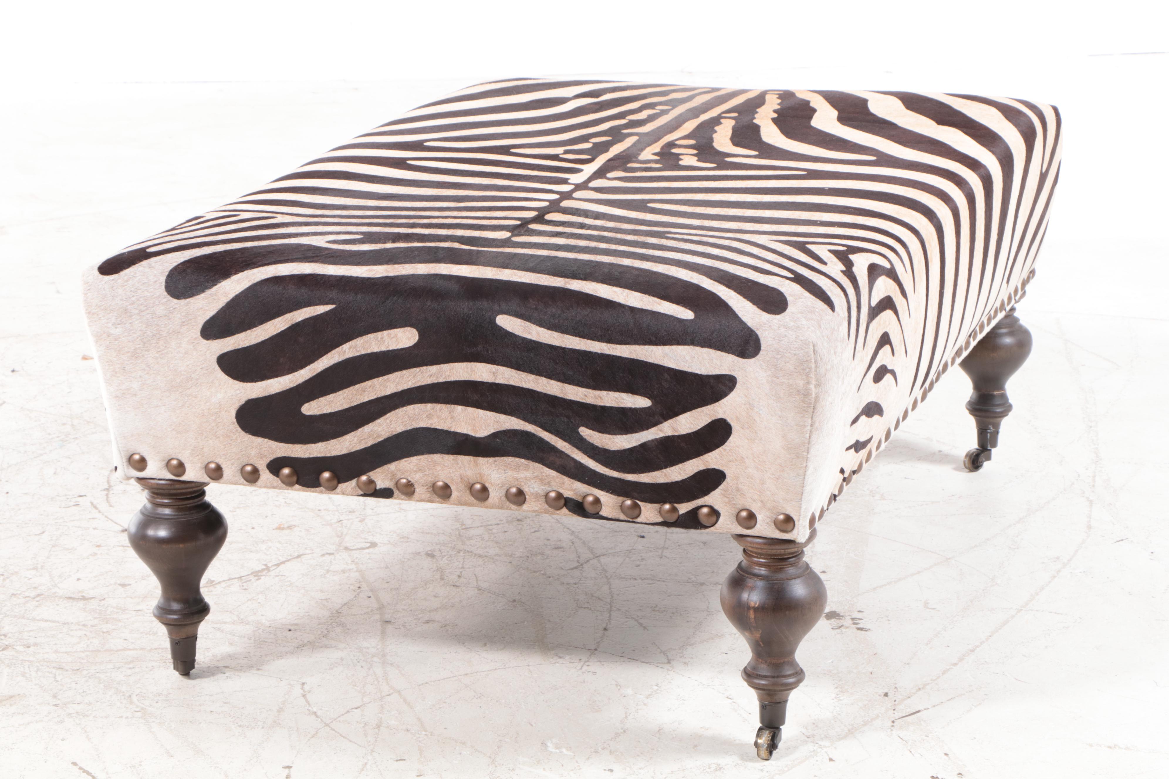 Contemporary Zebra Print Upholstered Cocktail Ottoman