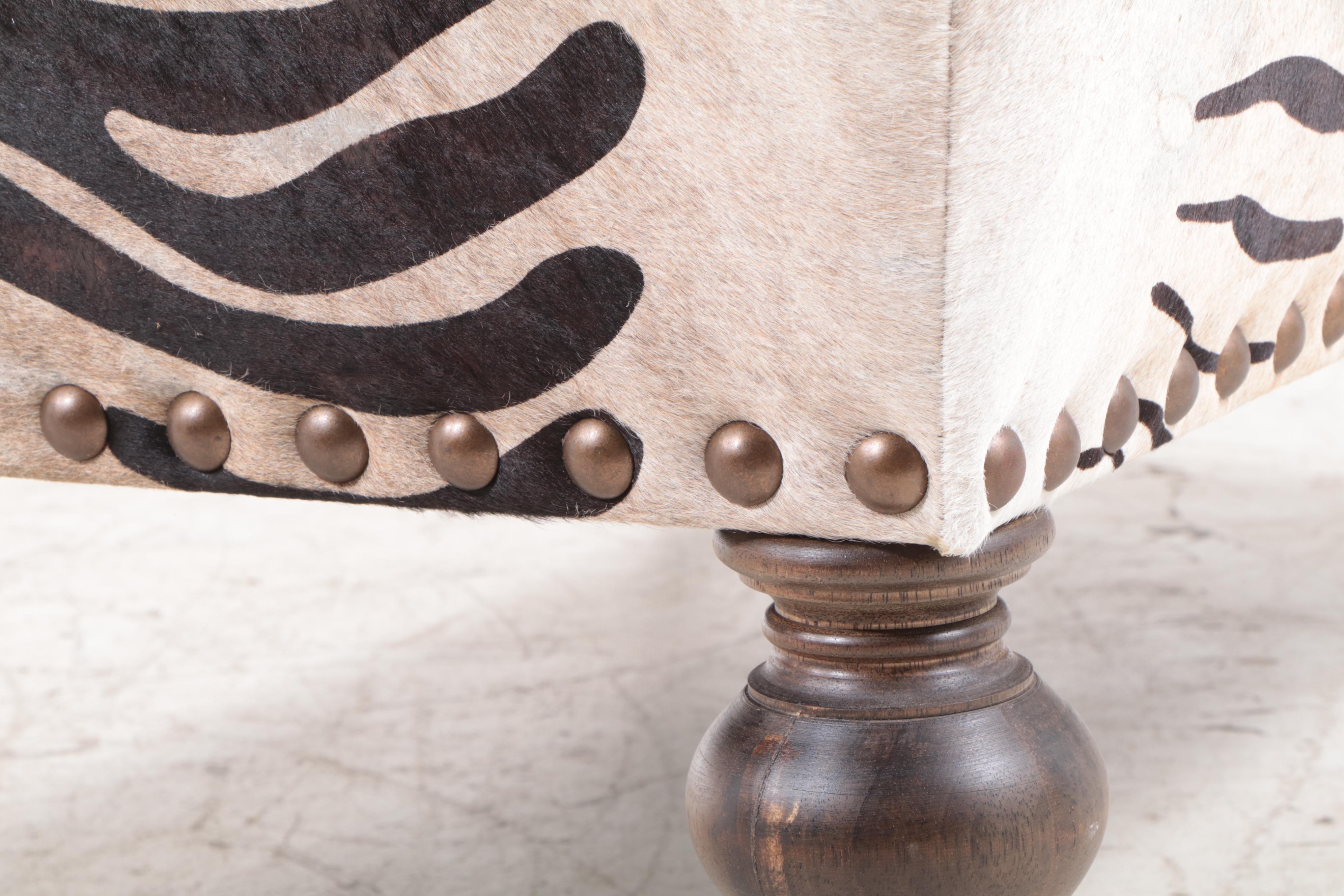 Contemporary Zebra Print Upholstered Cocktail Ottoman