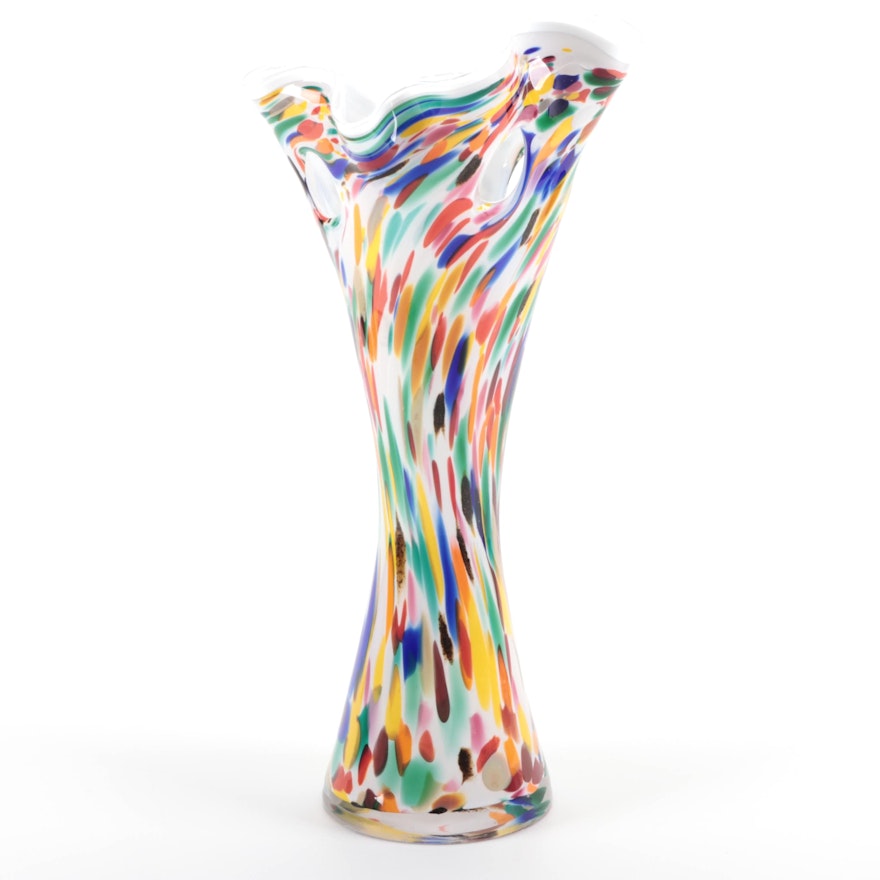 Blown Multicolor Flared Art Glass Vase