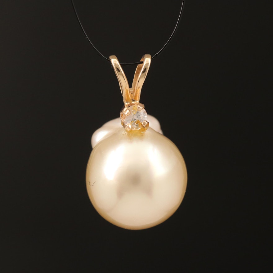 14K Baroque Pearl and White Sapphire Pendant