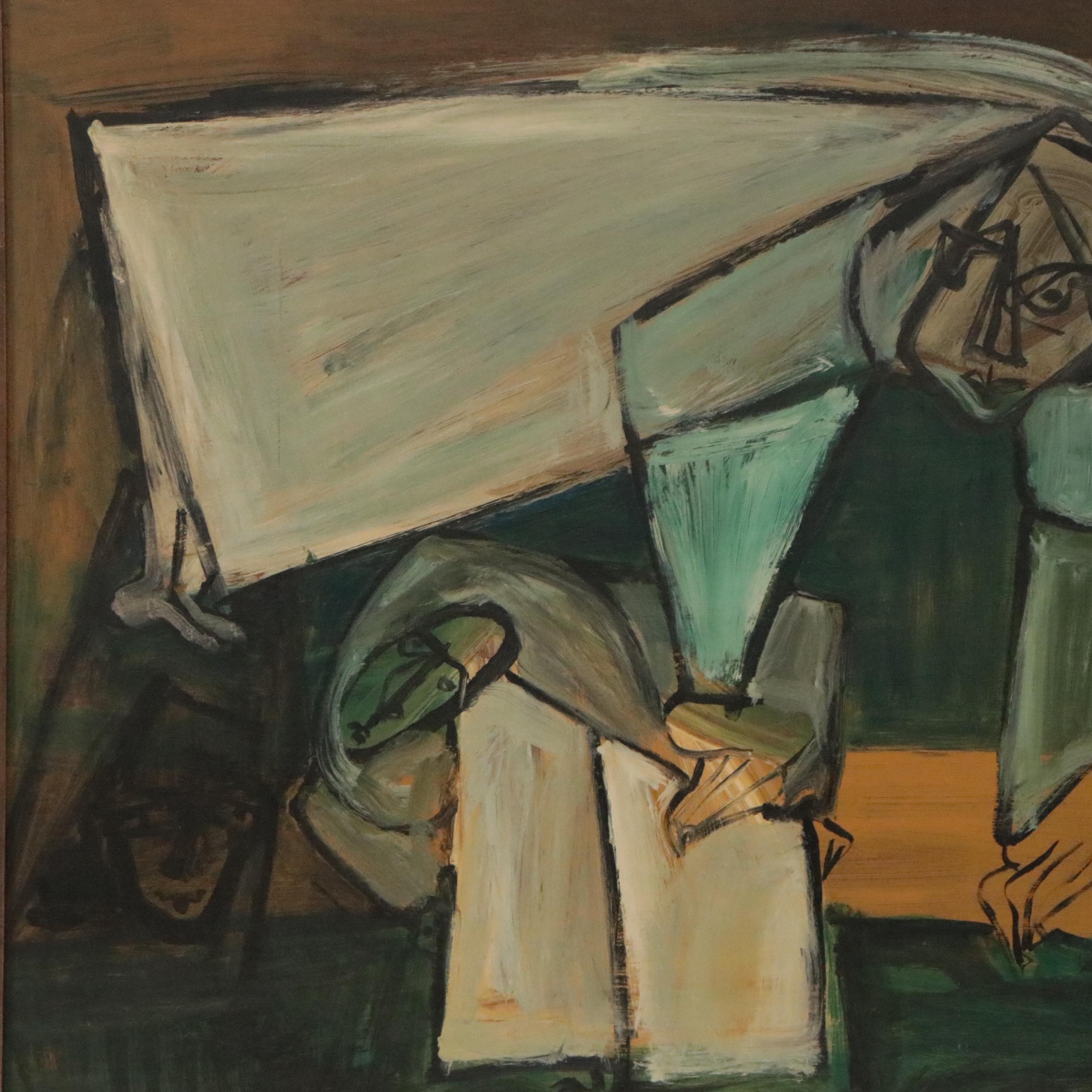 Bernice Fisher Stacy Abstract Figurative Oil Painting, Mid-Late 20th Century