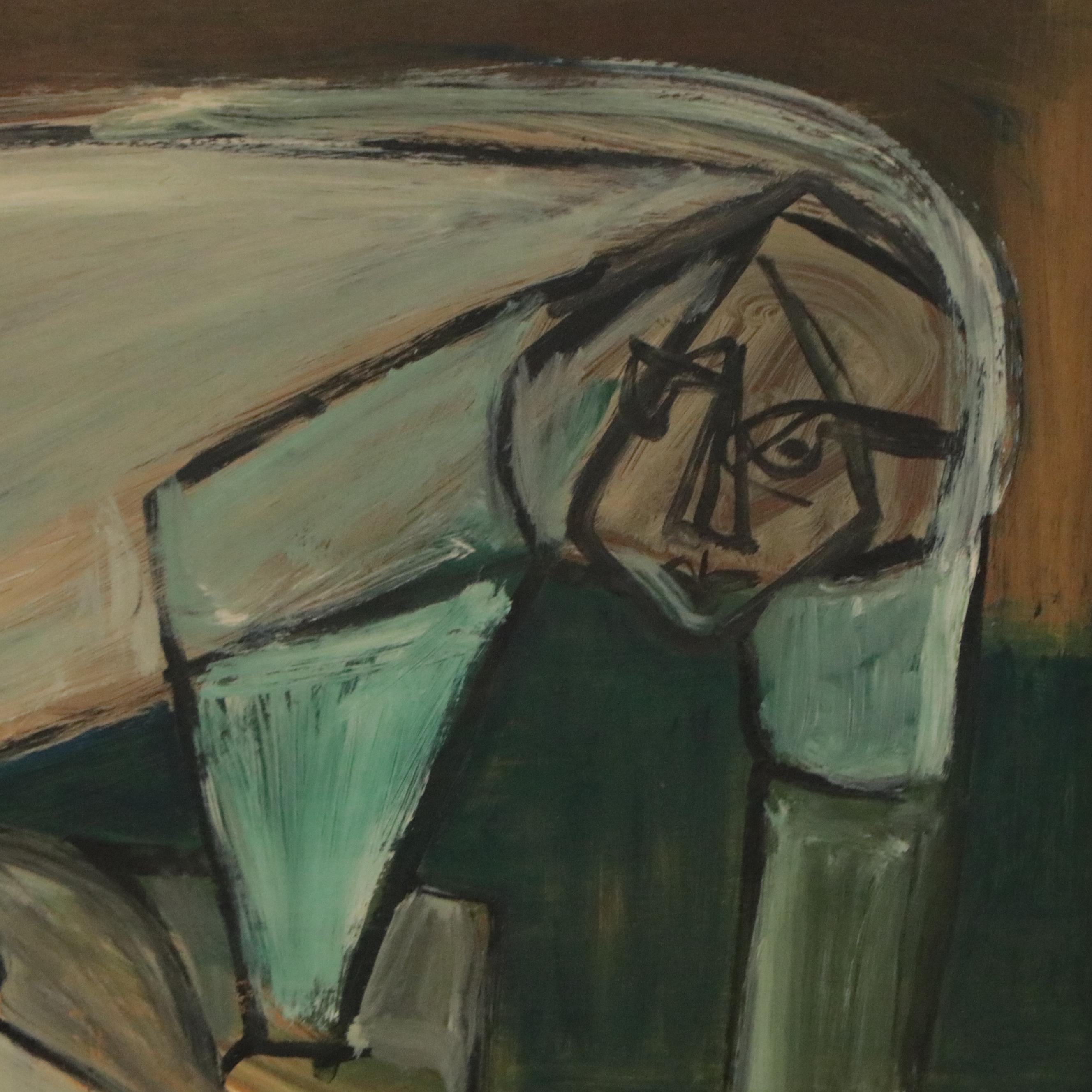 Bernice Fisher Stacy Abstract Figurative Oil Painting, Mid-Late 20th Century