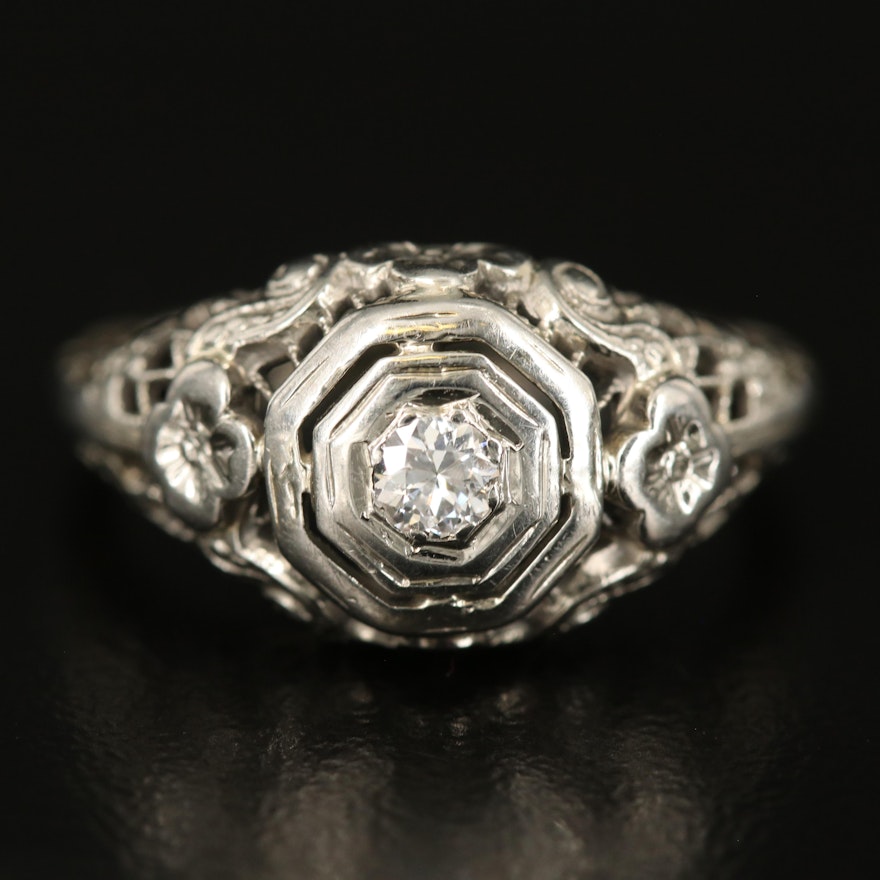 Edwardian 14K Diamond Openwork Ring