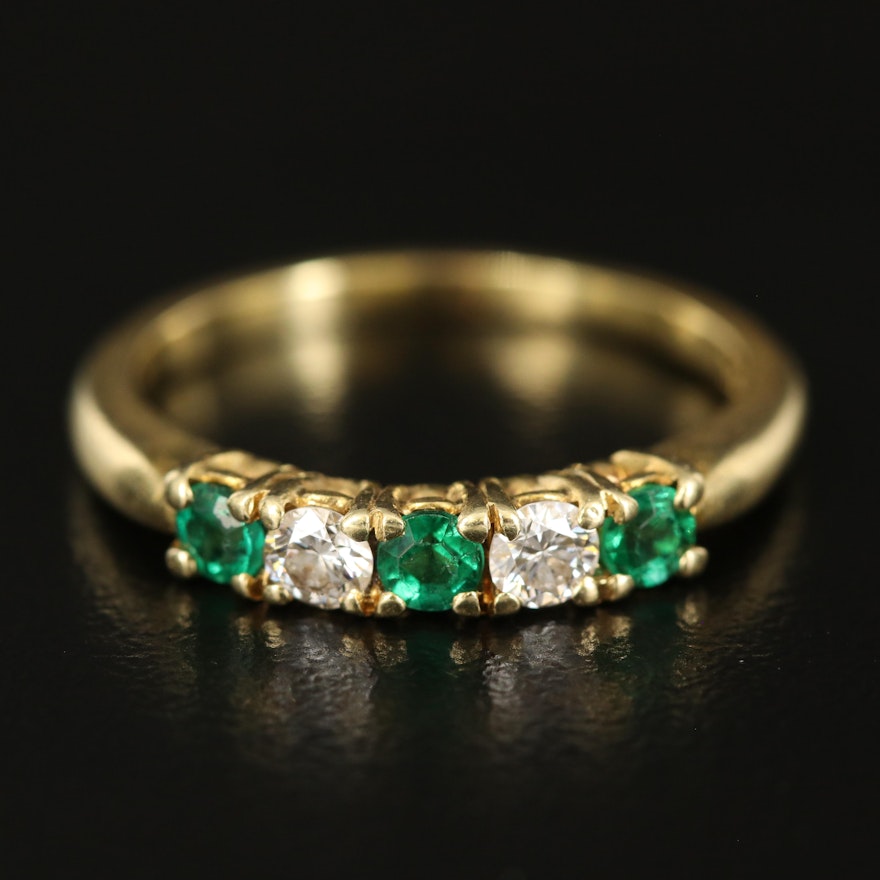 18K Emerald and Diamond Five Stone Band