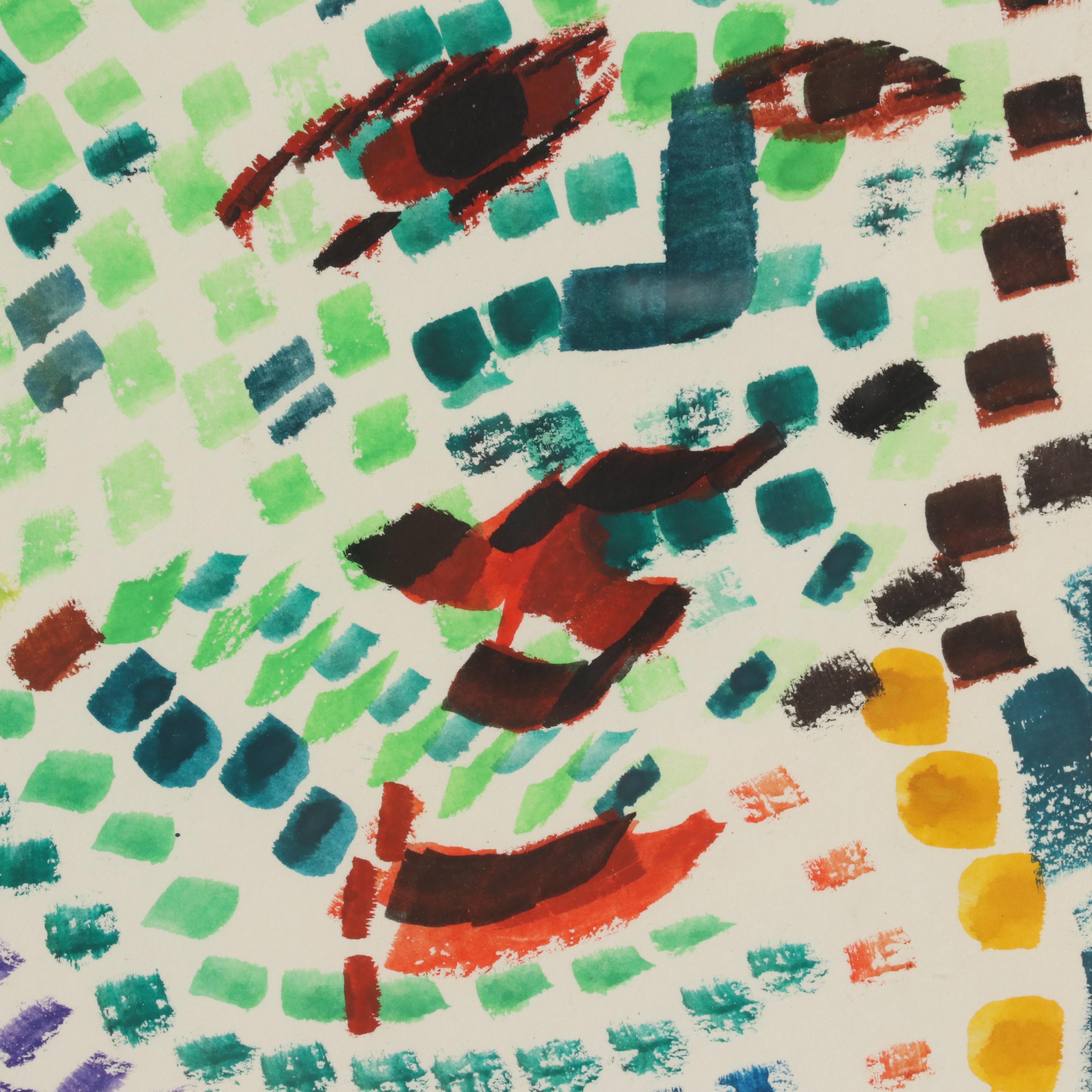 Phyllis Trager Hyman Abstract Figural Watercolor Painting, 1980