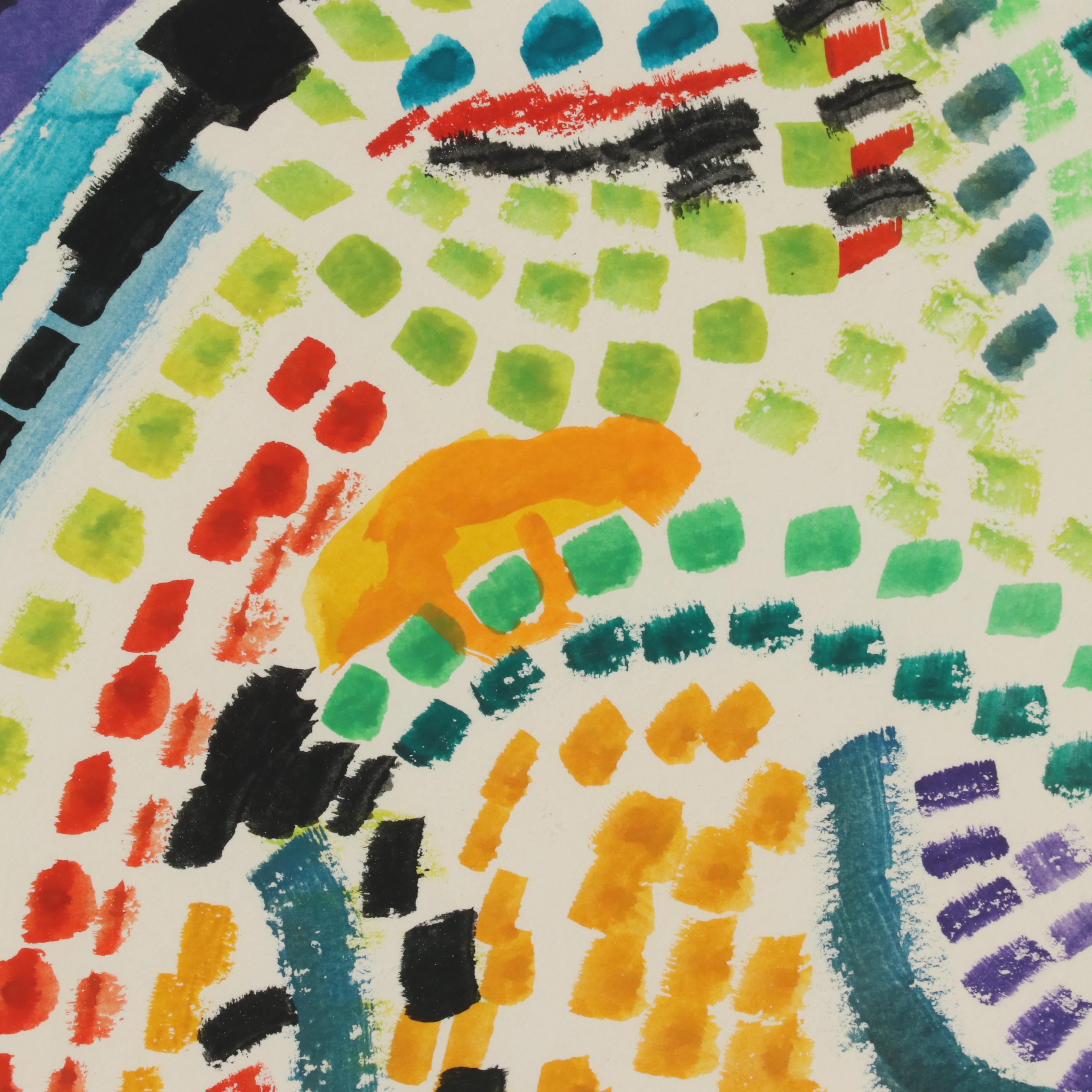 Phyllis Trager Hyman Abstract Figural Watercolor Painting, 1980